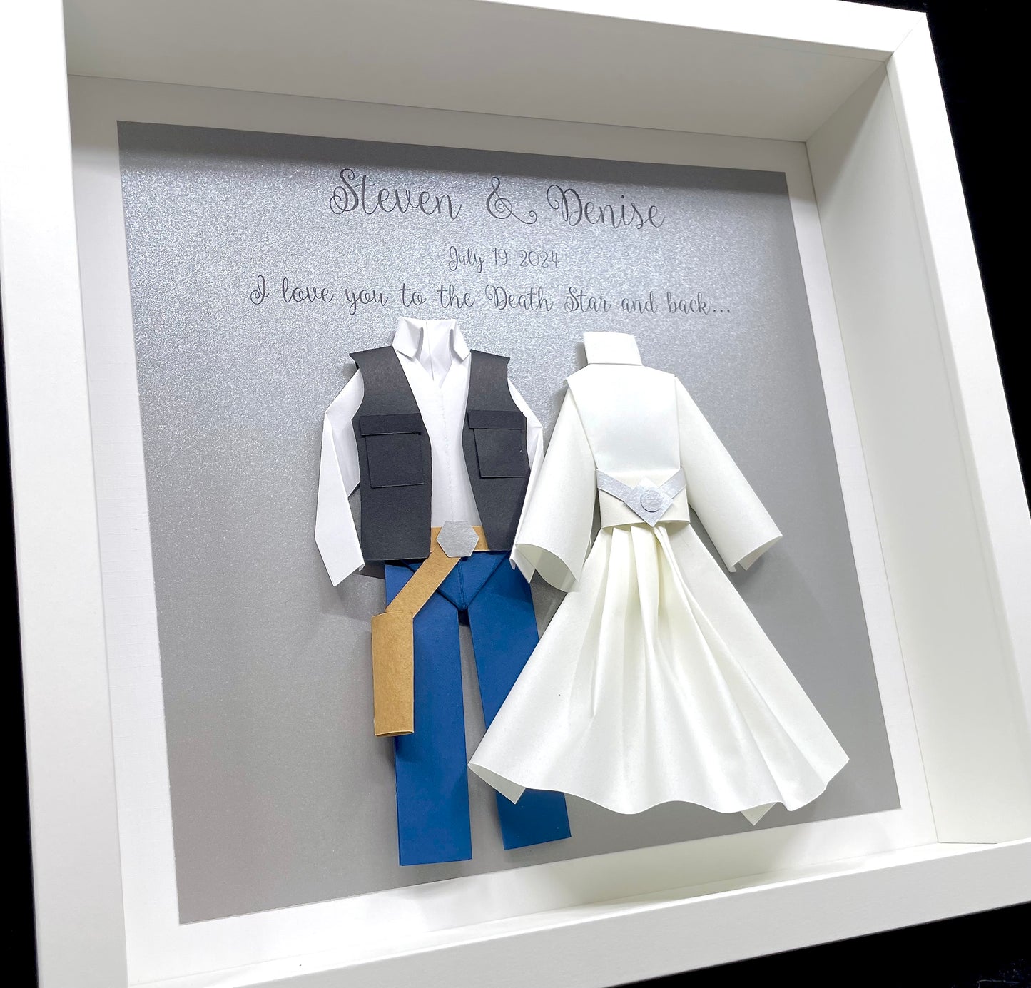 Personalized Star Wars Wedding/ Anniversary Art in Frame with Hans Solo & Princess Leia, Star Wars Valentine's Day Gift