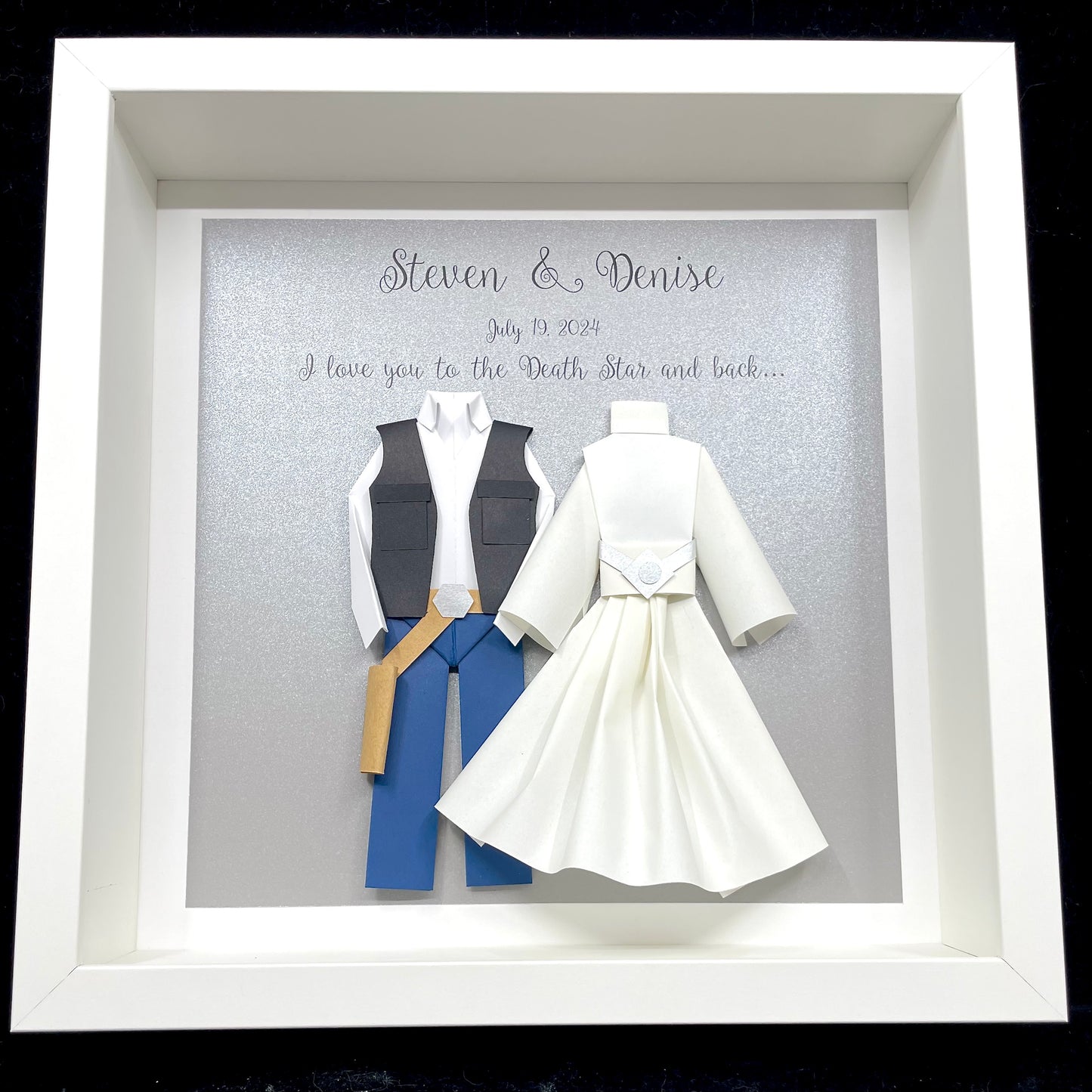 Personalized Star Wars Wedding/ Anniversary Art in Frame with Hans Solo & Princess Leia, Star Wars Valentine's Day Gift