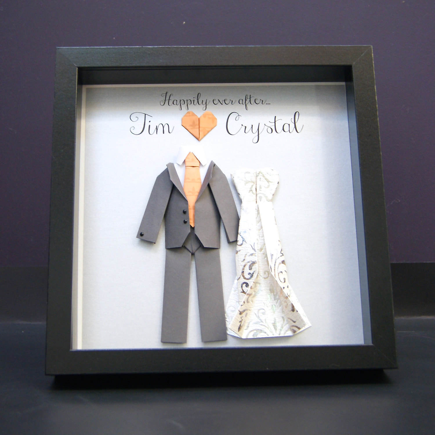 Personalized Bride and Groom Frame, Paper Anniversary Gift, First Anniversary, Wedding Gift, Origami Bride & Groom, Two Brides or Two Grooms