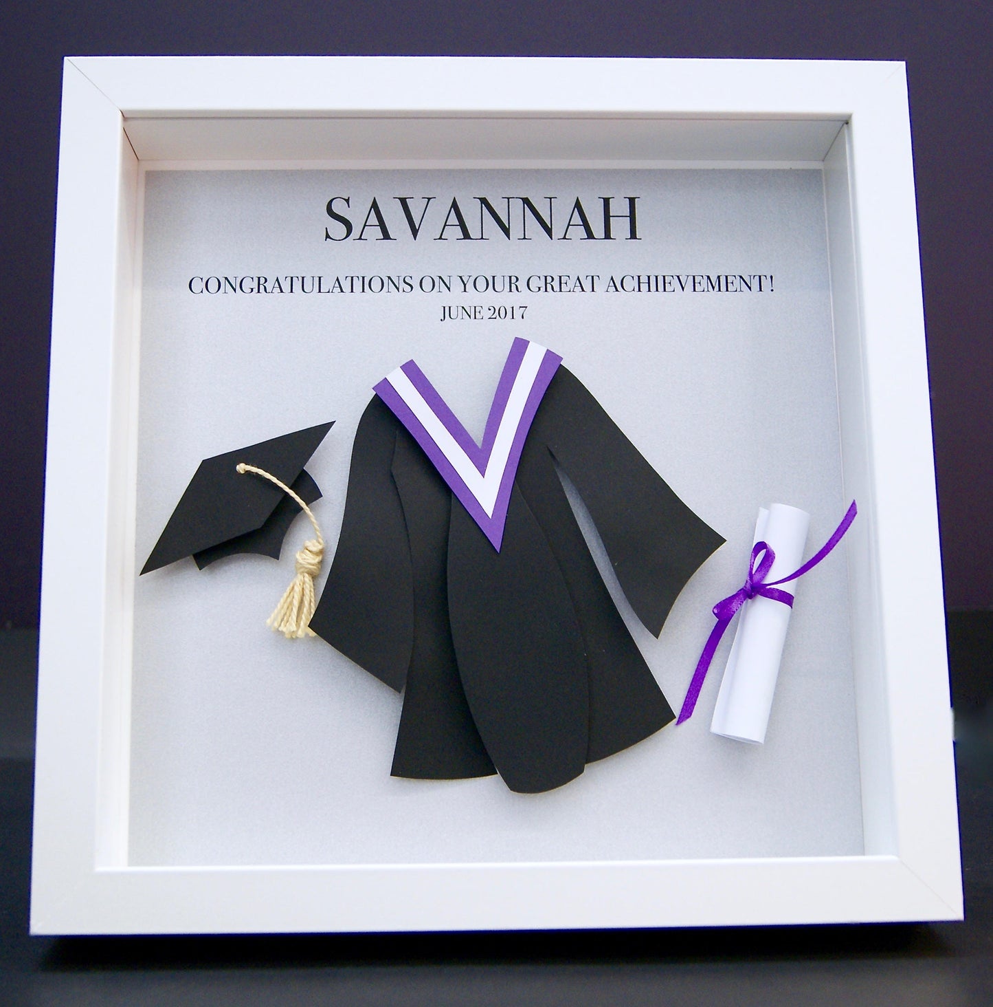 Personalized Graduation Gift, Custom Frame with Paper Convocation Gown and Cap with Tassle and Diploma, Custom Grad Congratulations Gift