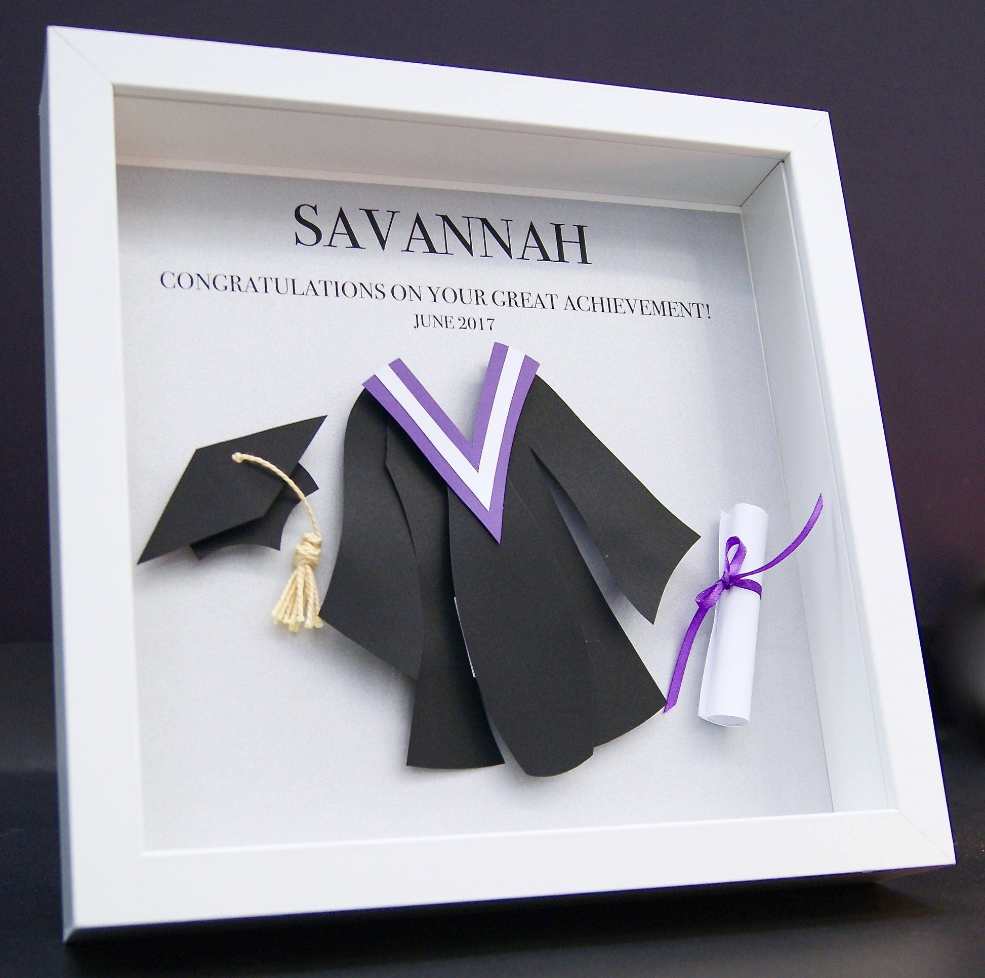 Personalized Graduation Gift, Custom Frame with Paper Convocation Gown and Cap with Tassle and Diploma, Custom Grad Congratulations Gift