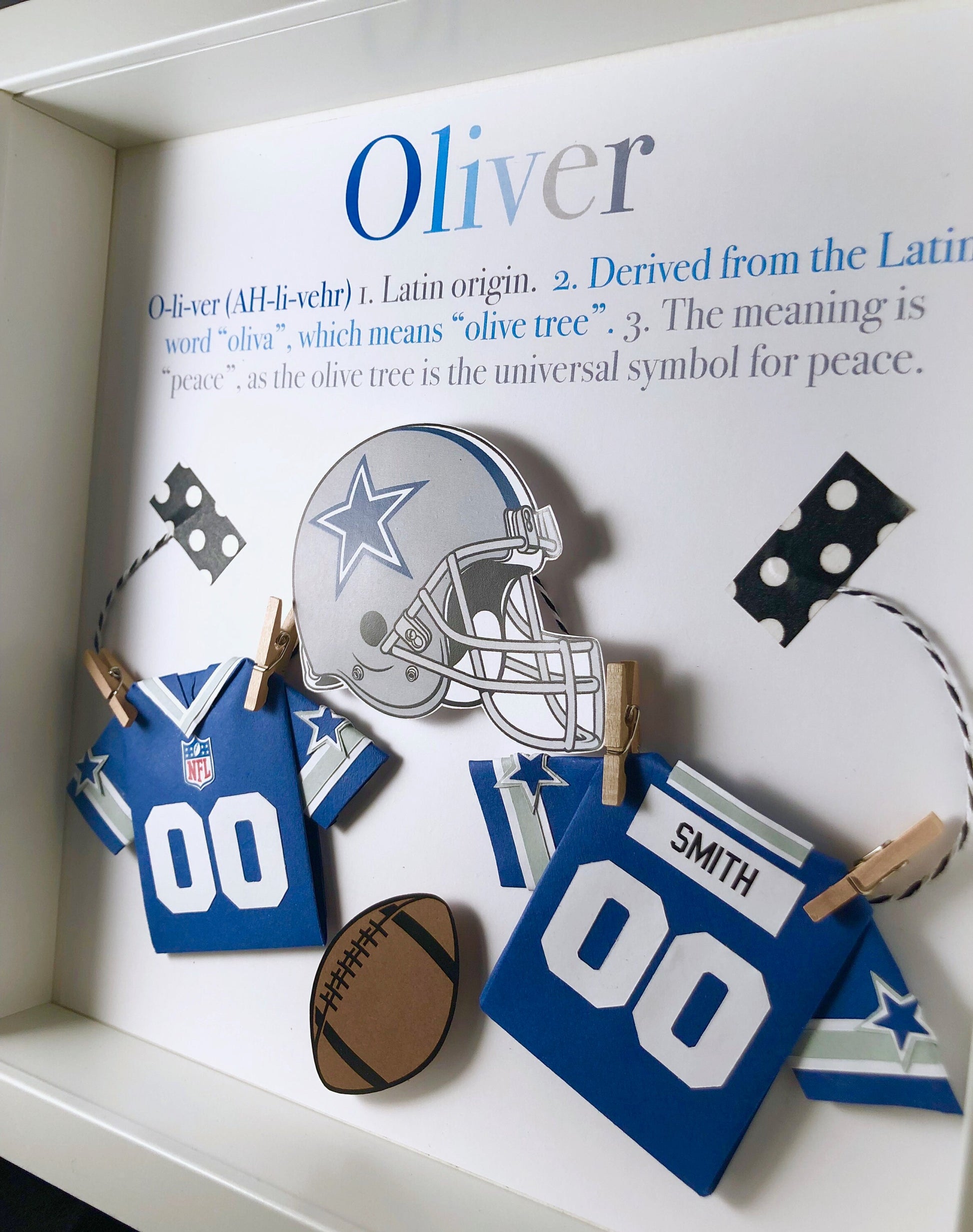 Personalized Baby Boy Football Frame NFL Dallas Cowboys Gift with Name, Origin & Meaning, NFL Cowboys Shirt, Football Nursery Decor Wall Art