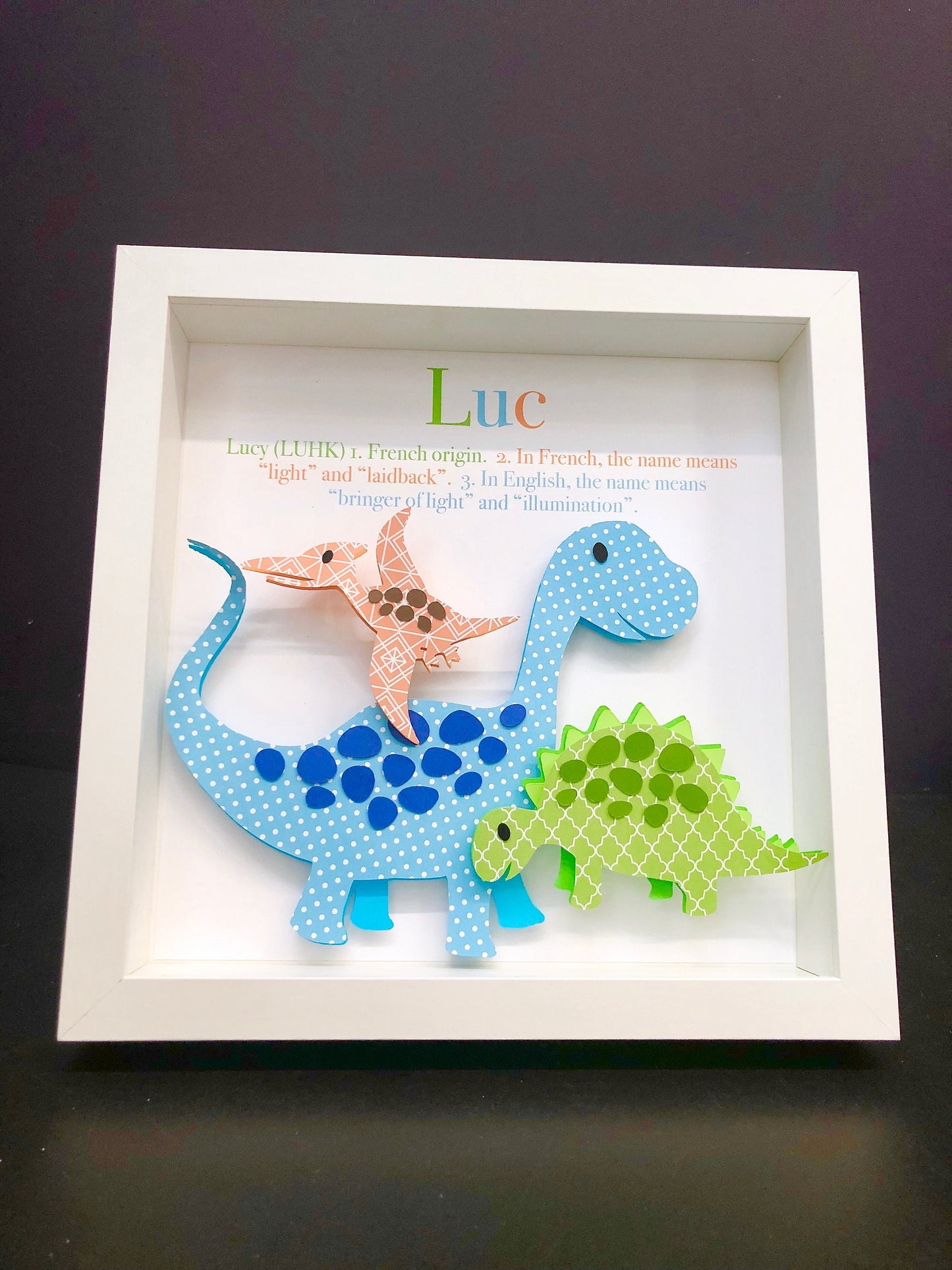 Cute Dino Baby Name Sign - Modern Dinosaur Nursery Decor - Brontosaurus, Pteradactyl, Stegosaurus, Gender Neutral Shower Gift, Animal Print