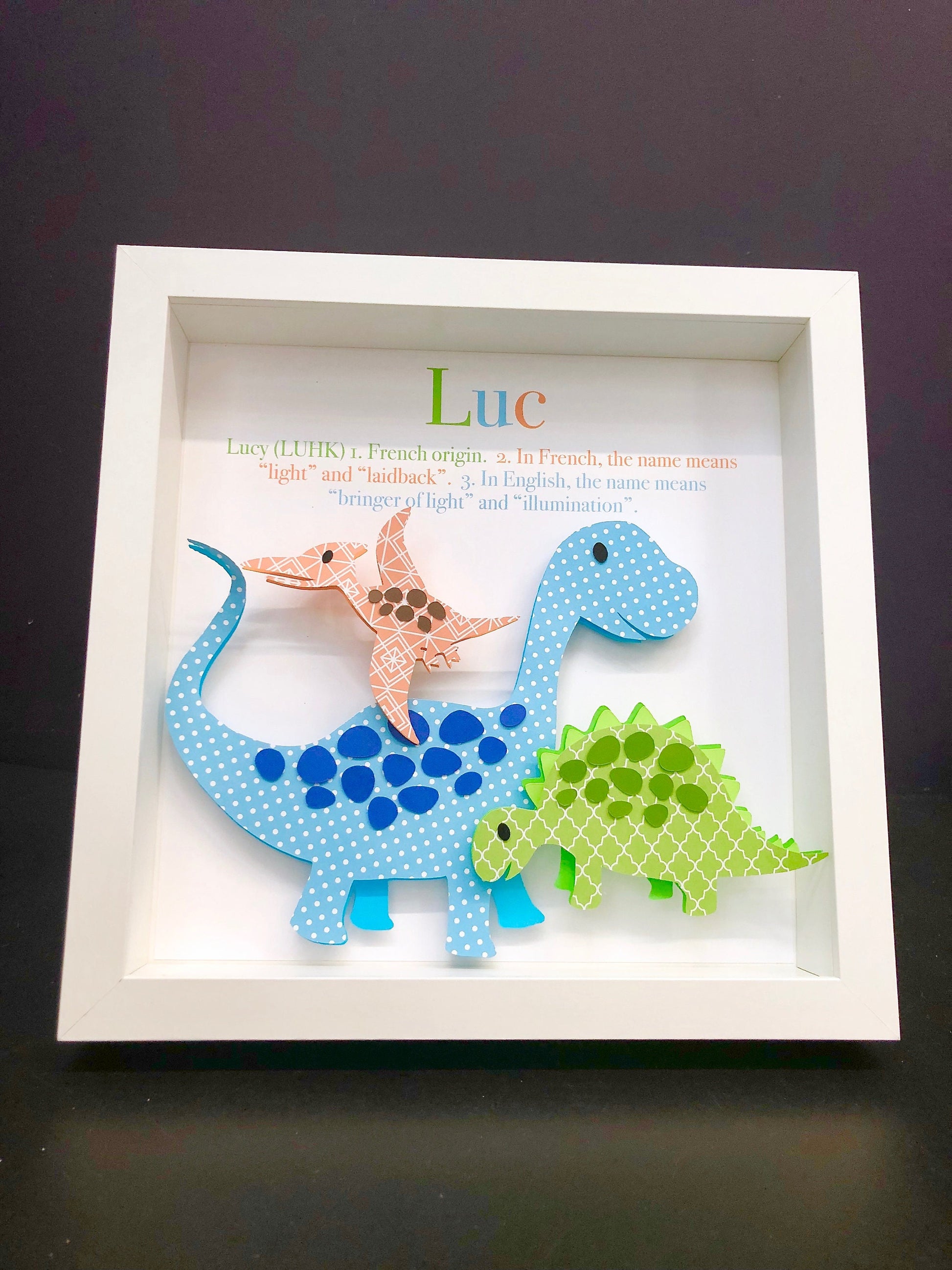 Cute Dino Baby Name Sign - Modern Dinosaur Nursery Decor - Brontosaurus, Pteradactyl, Stegosaurus, Gender Neutral Shower Gift, Animal Print