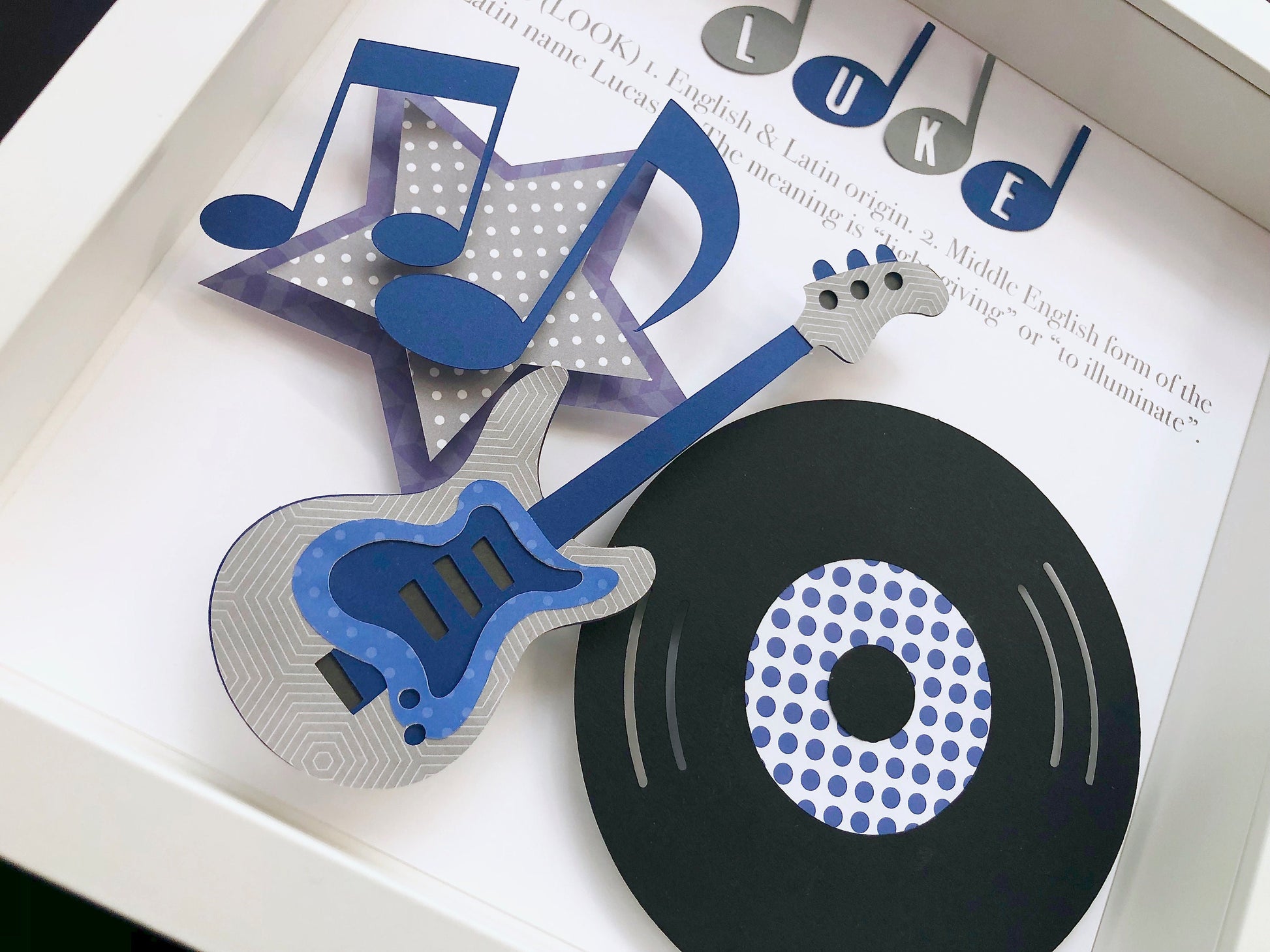 Personalized Baby Boy Music Themed Nursery Decor Wall Art with Guitar and Music Notes, Name Origin and Meaning, Baby Boy Shower Gift