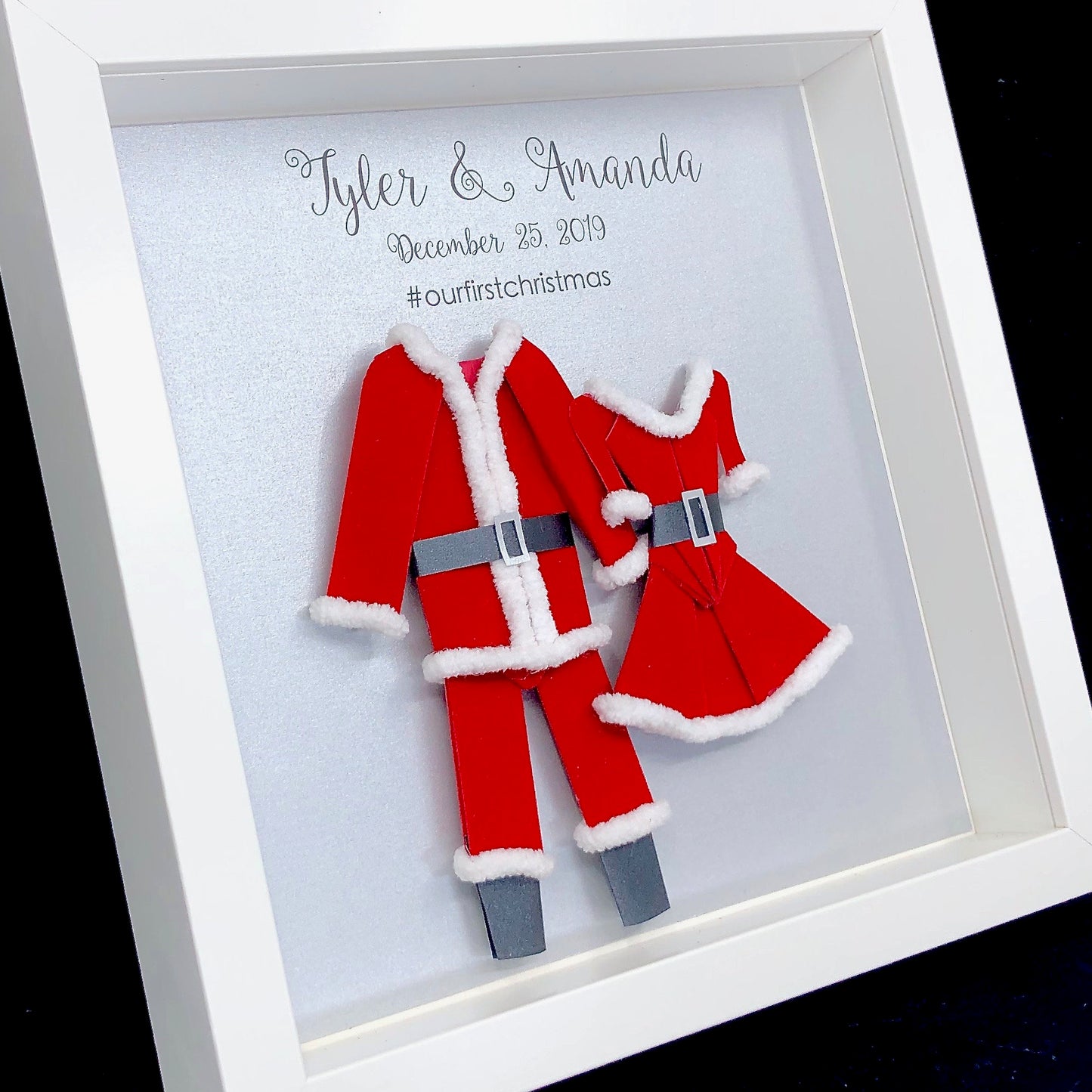 Couple's First Christmas Personalized Framed Art, Our First Christmas Together, Santa and Mrs. Claus, Christmas Decoration, Customized Names