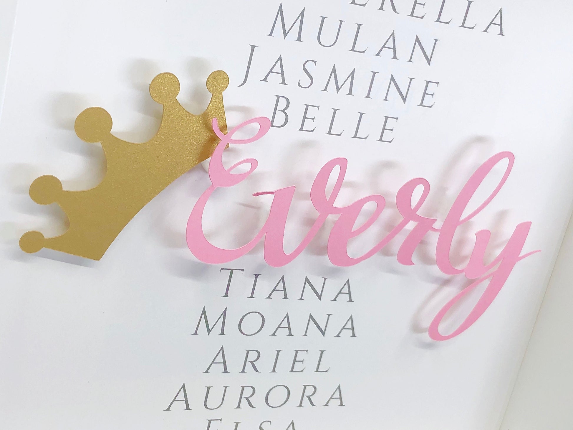 Adorable Baby Girl Princess Name Sign - Modern Boho Pink Princess Nursery Decor, Baby Girl Name Gift with Princess Tiara, Unique Shower Gift