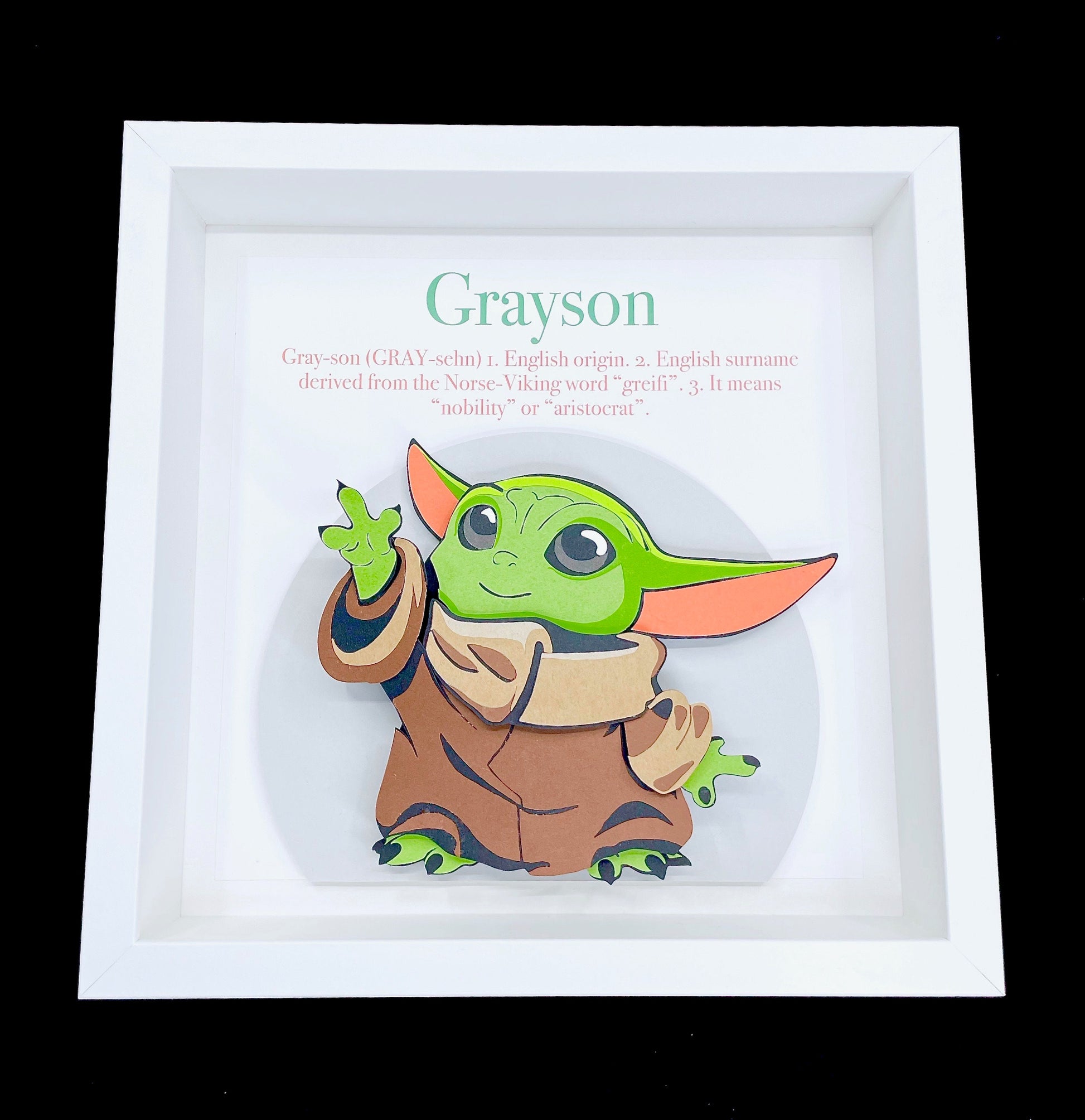 Personalized Baby Yoda Name Frame, Star Wars Mandolarian Nursery Decor, Name Origin and Meaning, Baby Yoda Baby Shower Gift, New Baby Gift