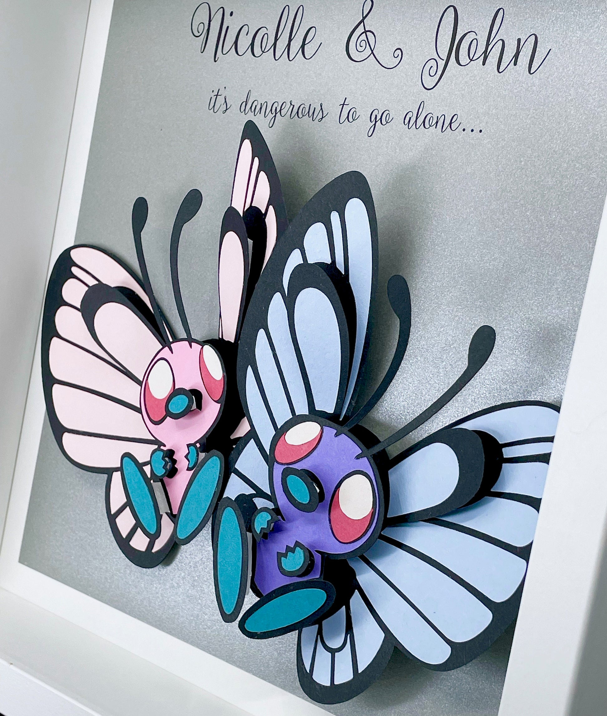 Personalized Pokemon Wedding Gift, Paper Gift, First Anniversary Gift, Christmas Gift, Pokemon Butterfree Frame, Pokemon Custom Art