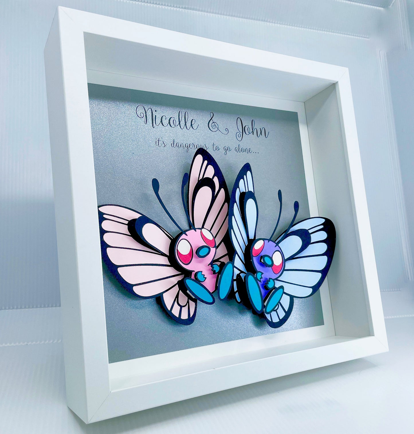 Personalized Pokemon Wedding Gift, Paper Gift, First Anniversary Gift, Christmas Gift, Pokemon Butterfree Frame, Pokemon Custom Art