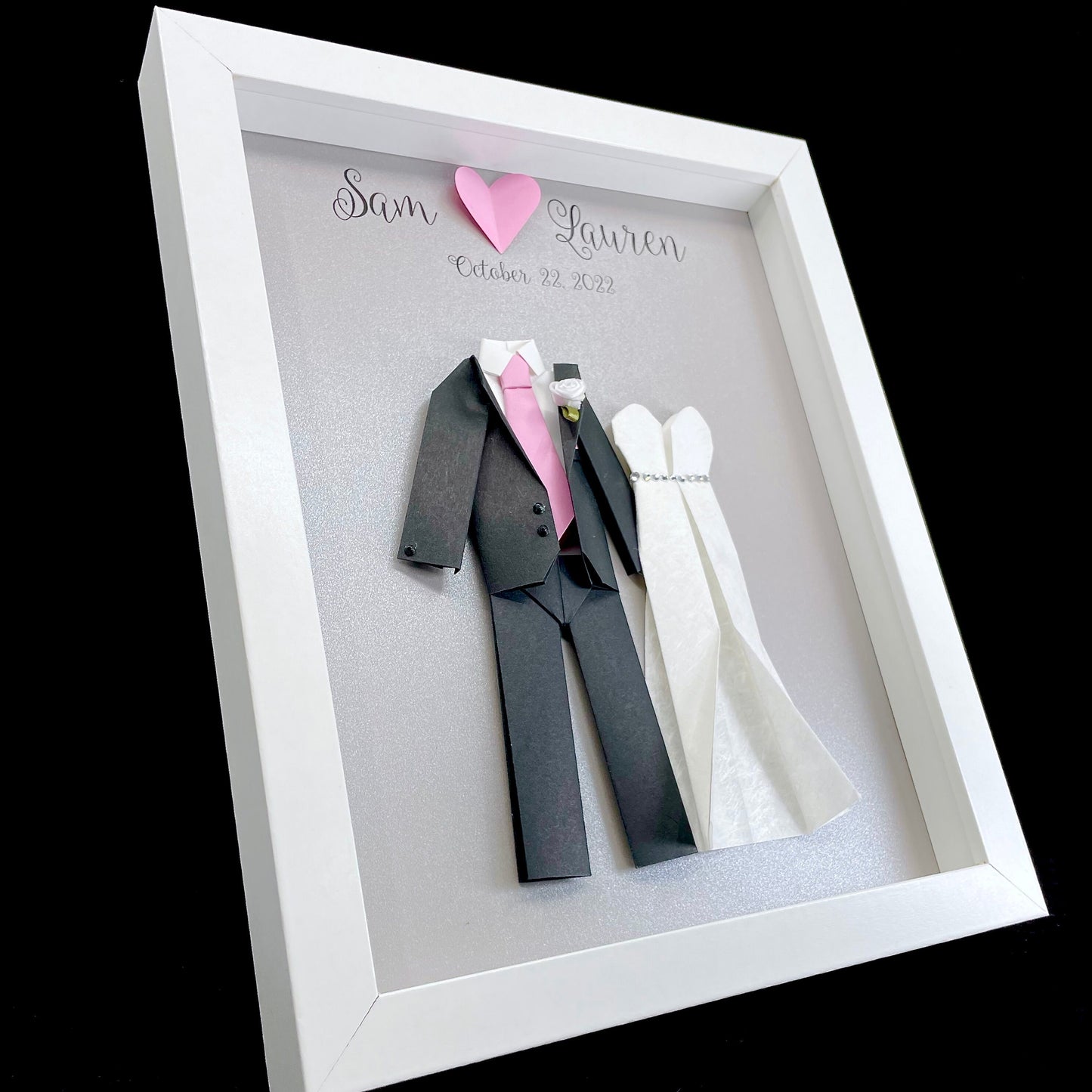 Personalized Gay Same Sex LGBTQ Wedding Gift, Engagement, First Anniversary Gift Paper Origami Groom & Groom Shadowbox Frame Custom Art Gift