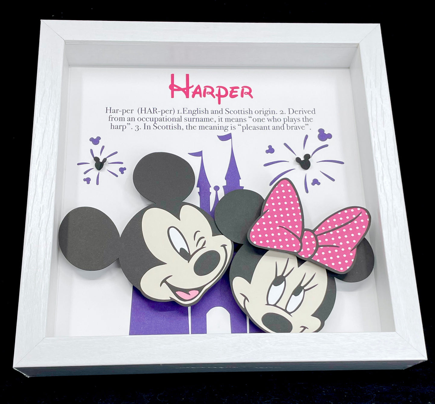 Mickey Mouse & Minnie Mouse Baby Girl Name Sign - Modern Magic Kingdom Nursery Decor - Baby Shower Gift, Magic Kingdom Castle, Baby Name Art