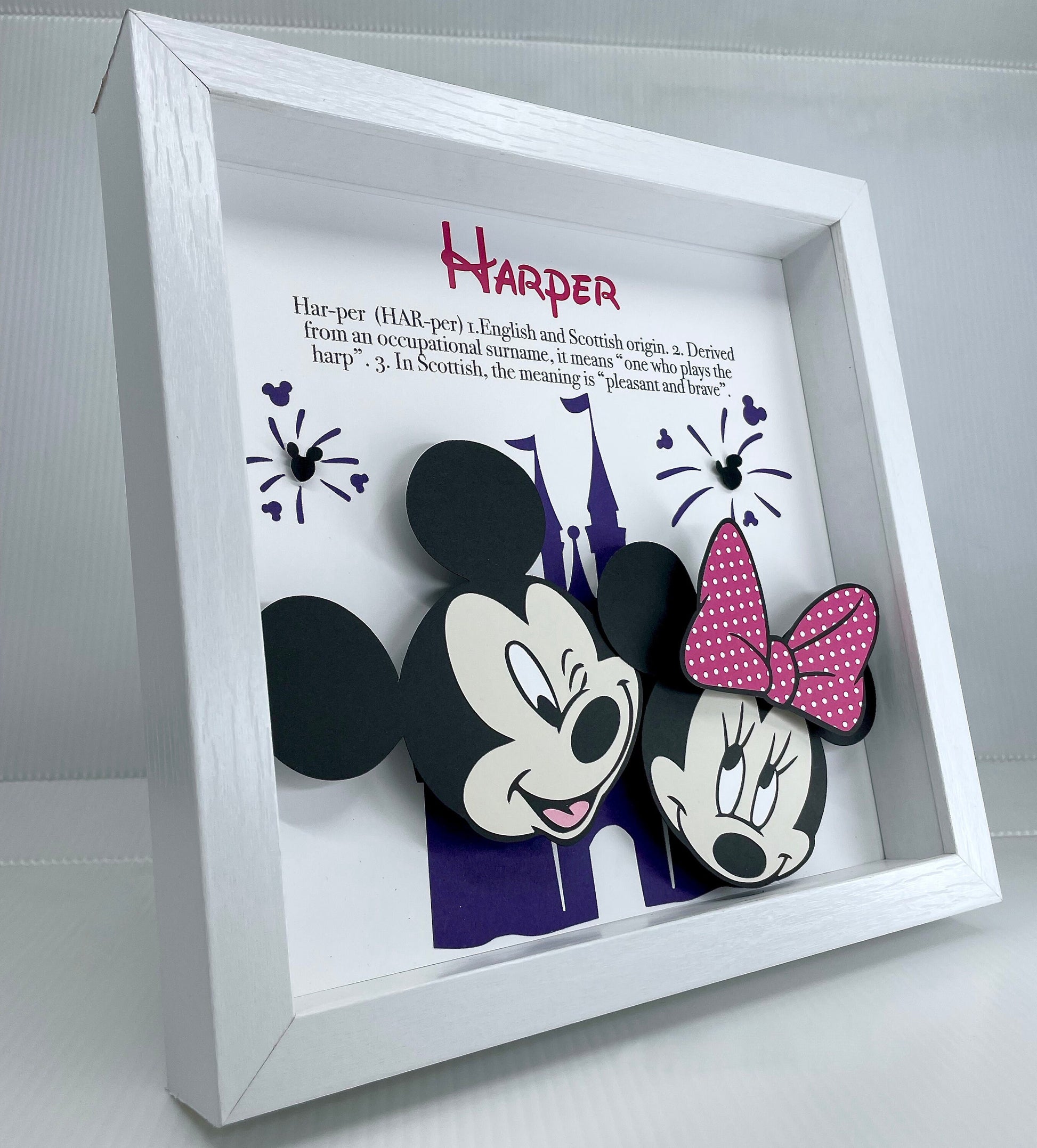 Mickey Mouse & Minnie Mouse Baby Girl Name Sign - Modern Magic Kingdom Nursery Decor - Baby Shower Gift, Magic Kingdom Castle, Baby Name Art