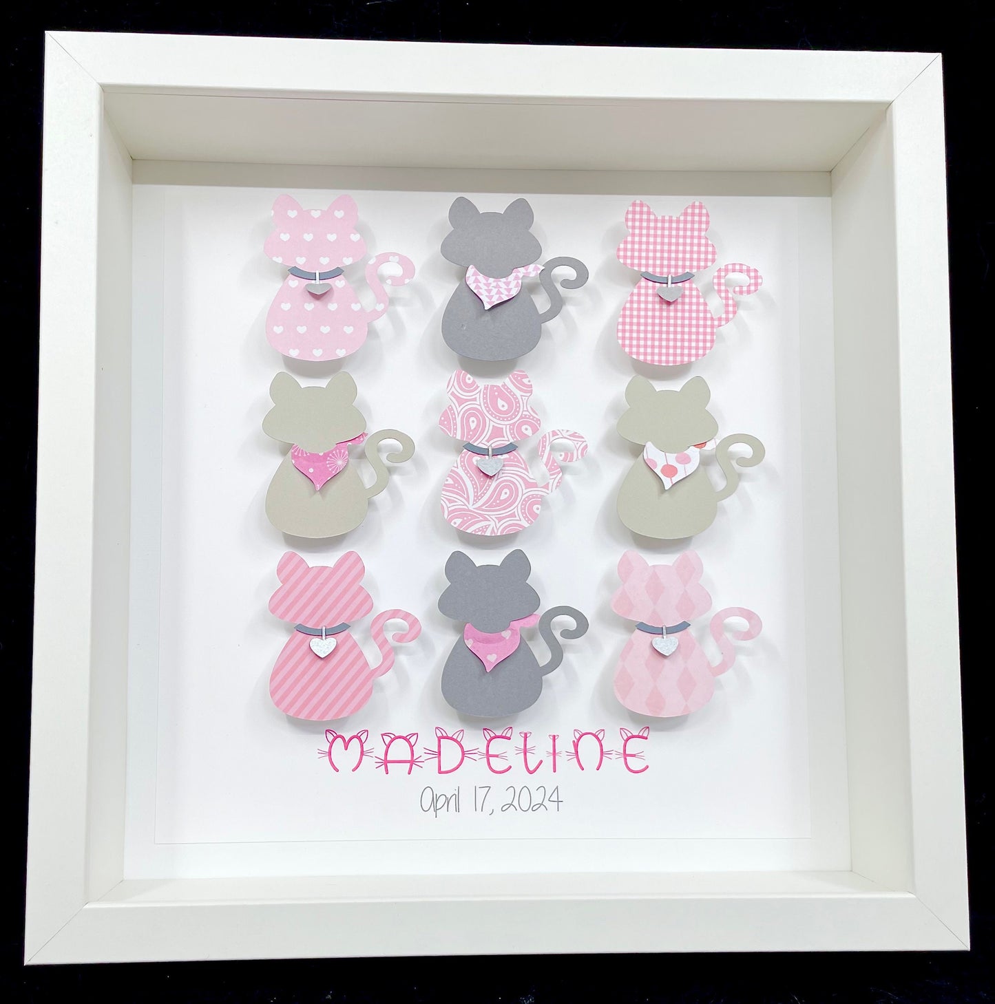 Custom Baby Girl Name Frame with Kittens, Custom Cat Print, New Baby Gift, Baby Shower Gift, Kittens Nursery Decor, Boho Pink & Grey Kitties