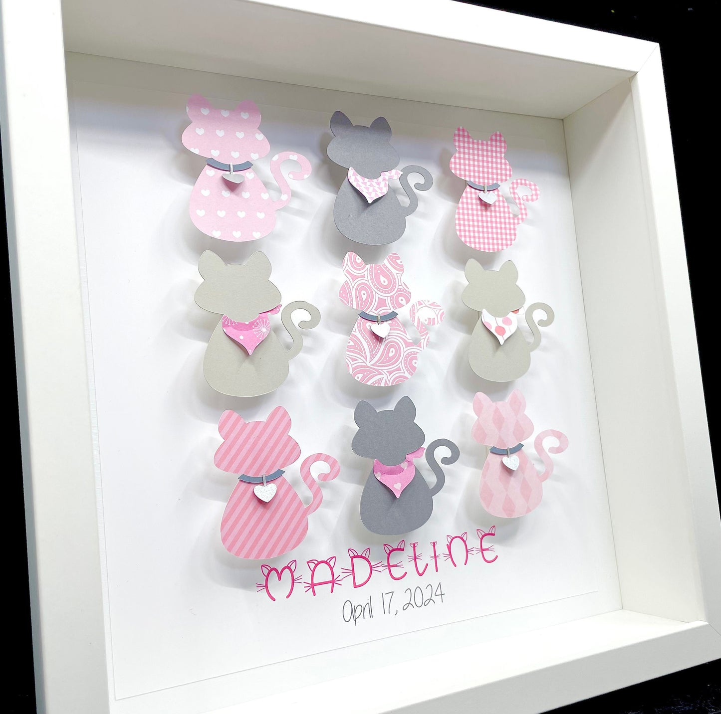 Custom Baby Girl Name Frame with Kittens, Custom Cat Print, New Baby Gift, Baby Shower Gift, Kittens Nursery Decor, Boho Pink & Grey Kitties