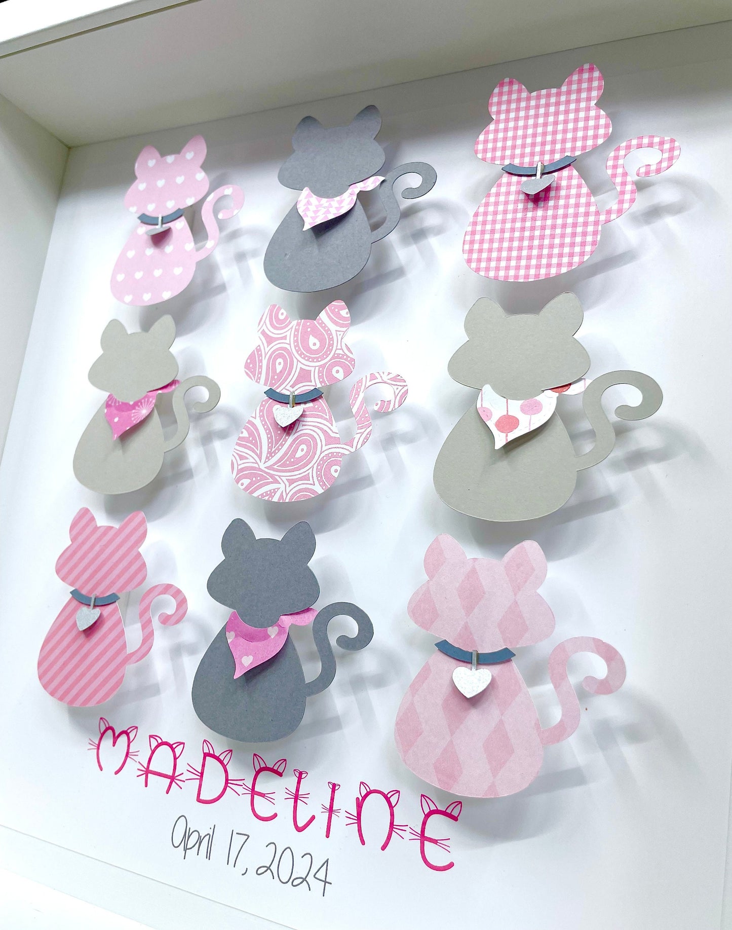 Custom Baby Girl Name Frame with Kittens, Custom Cat Print, New Baby Gift, Baby Shower Gift, Kittens Nursery Decor, Boho Pink & Grey Kitties