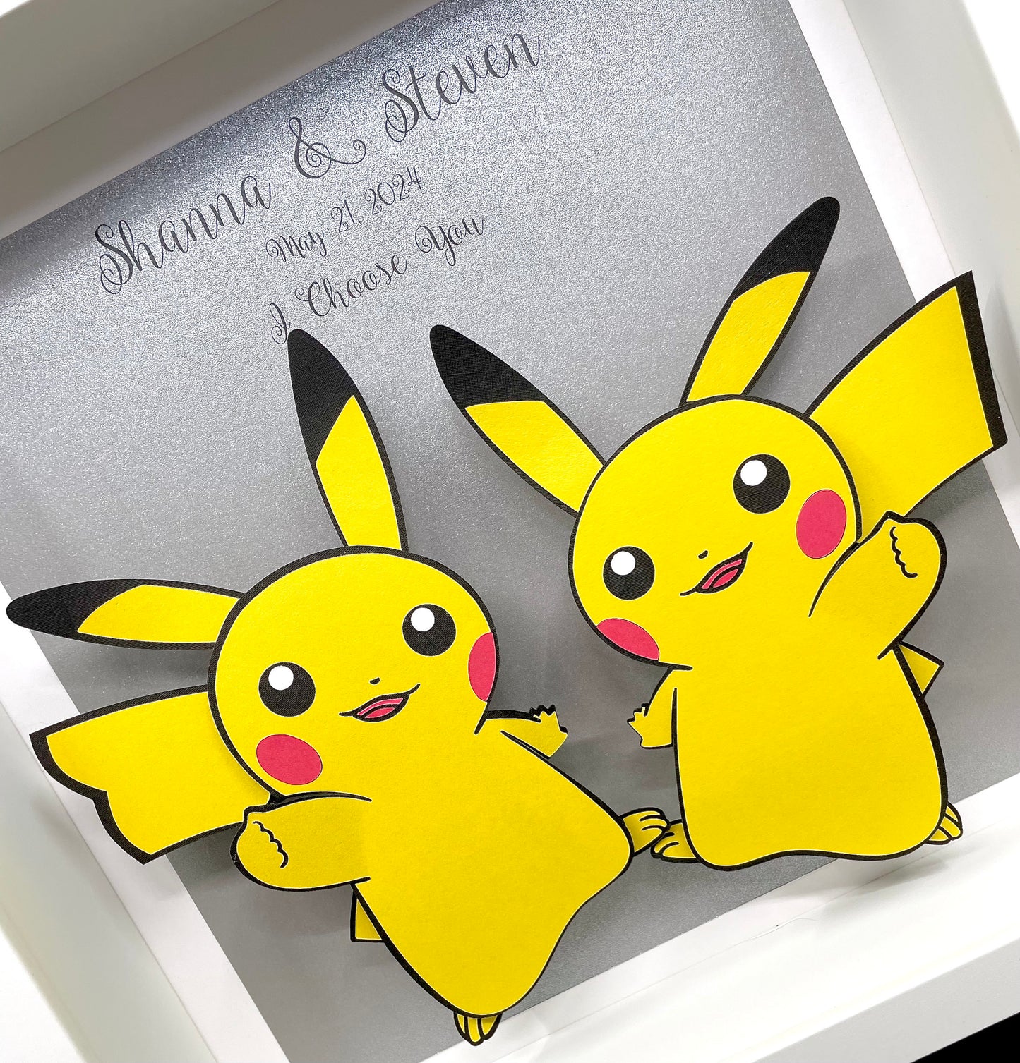 Pikachu Anniversary Gift, Pikachu Wedding Gift for the Couple, First Anniversary Gift, Paper Pokemon Pikachu Art, Pokemon Framed Custom Art