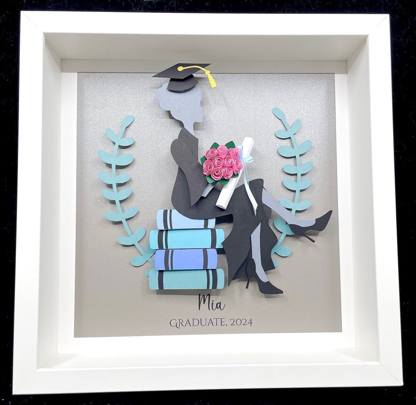 Personalized Graduation Gift, Custom Frame with Paper Convocation Gown and Cap with Tassle and Diploma, Custom Grad Congratulations Gift