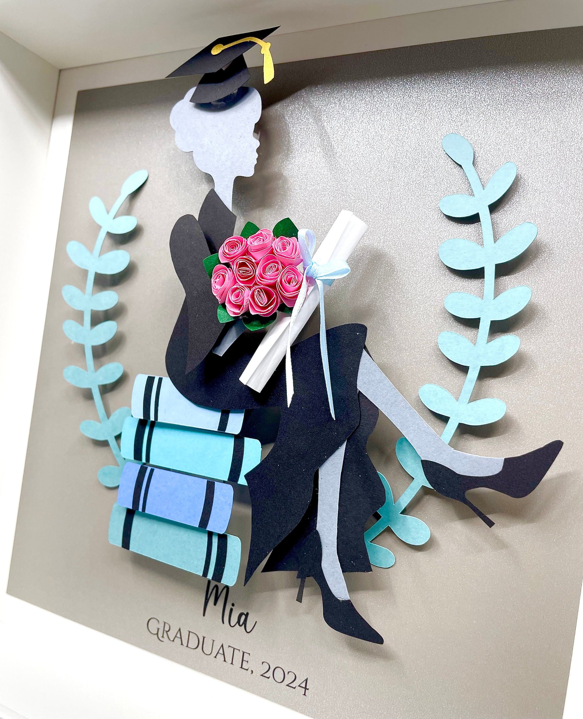 Personalized Graduation Gift, Custom Frame with Paper Convocation Gown and Cap with Tassle and Diploma, Custom Grad Congratulations Gift