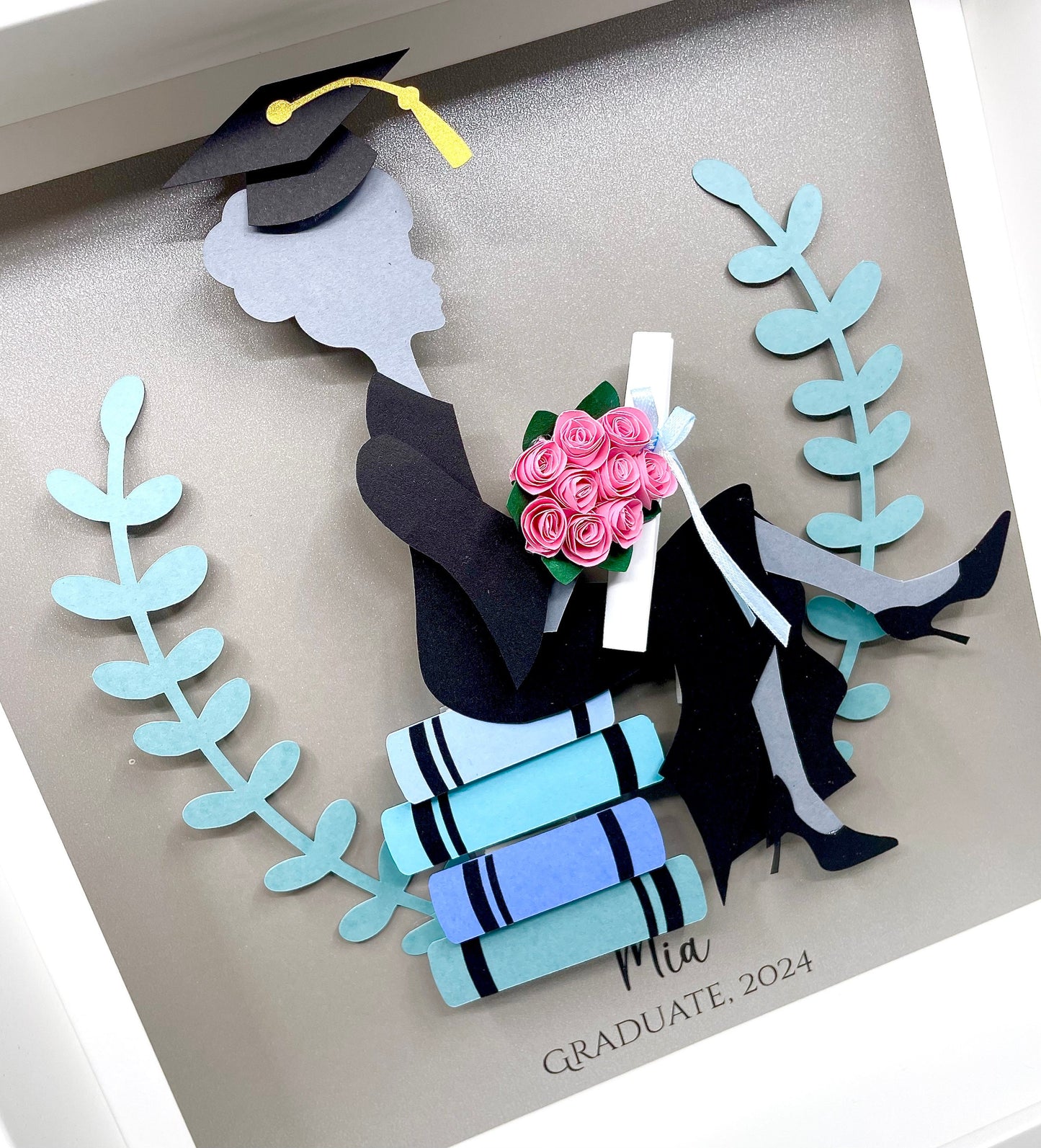 Personalized Graduation Gift, Custom Frame with Paper Convocation Gown and Cap with Tassle and Diploma, Custom Grad Congratulations Gift