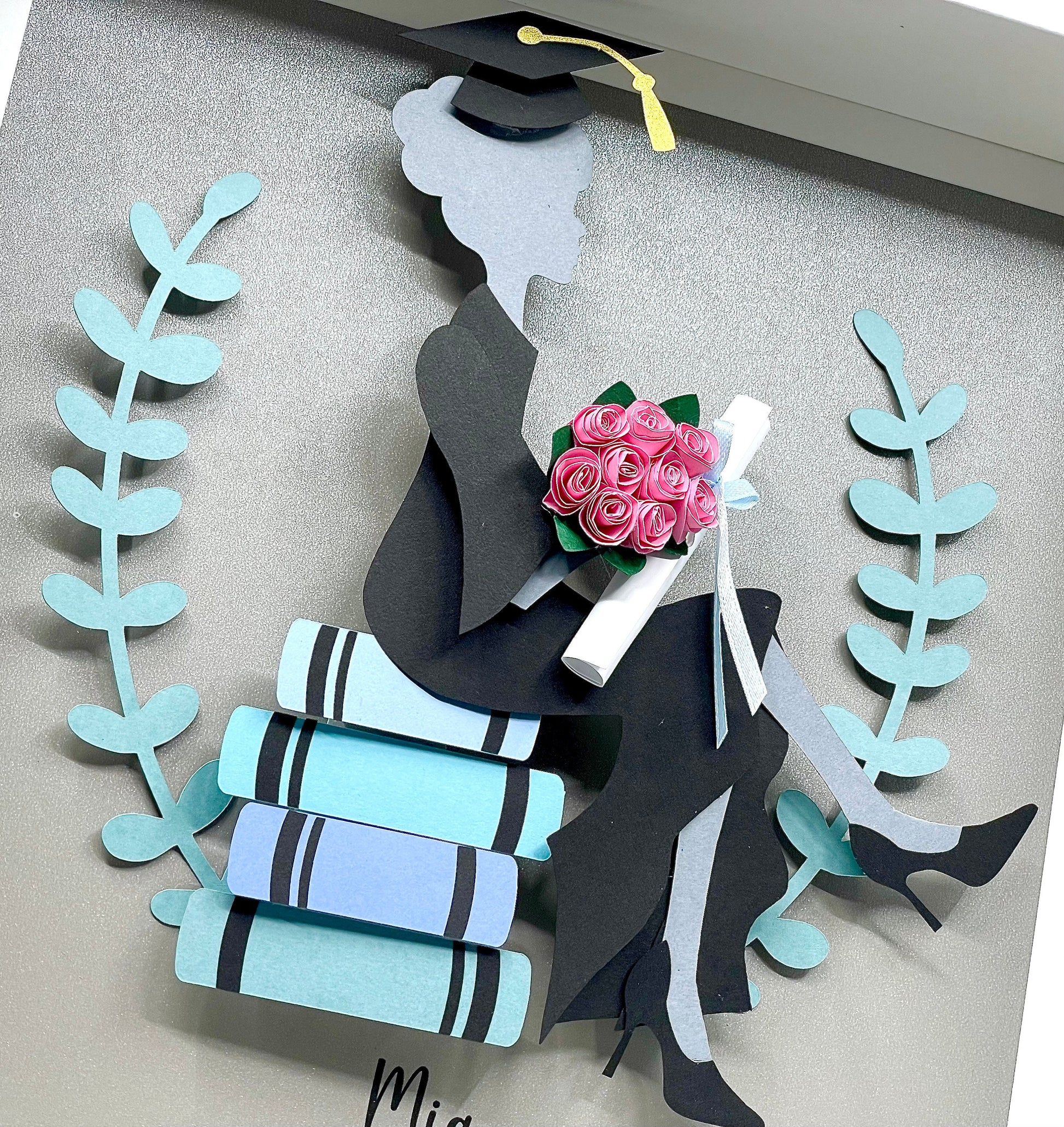 Personalized Graduation Gift, Custom Frame with Paper Convocation Gown and Cap with Tassle and Diploma, Custom Grad Congratulations Gift