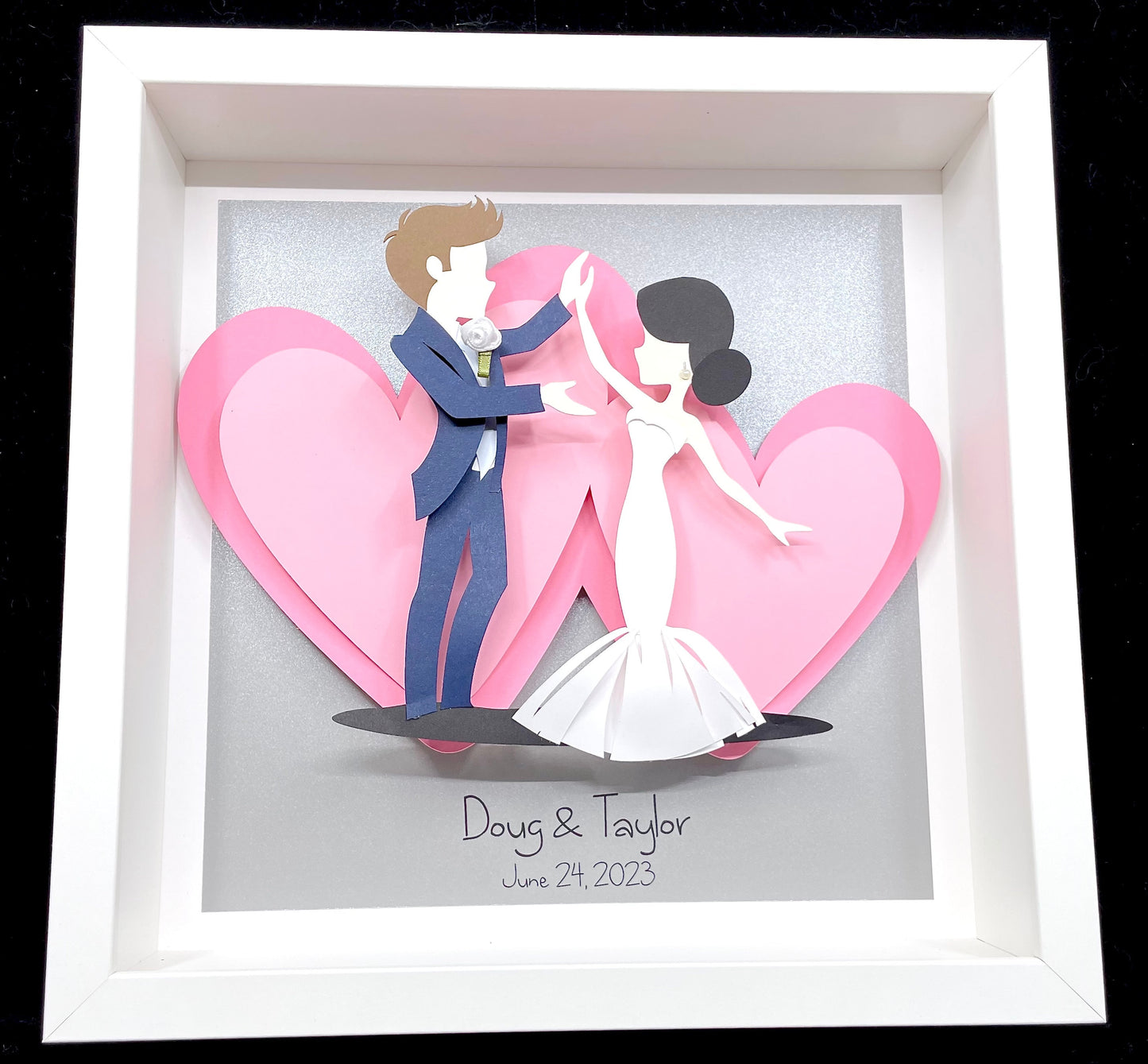 Custom Anniversary Gift, 1st Anniversary Paper Gift, Wedding Bride & Groom Frame, Replicate Your Wedding Dress and Suit in Paper Miniatures