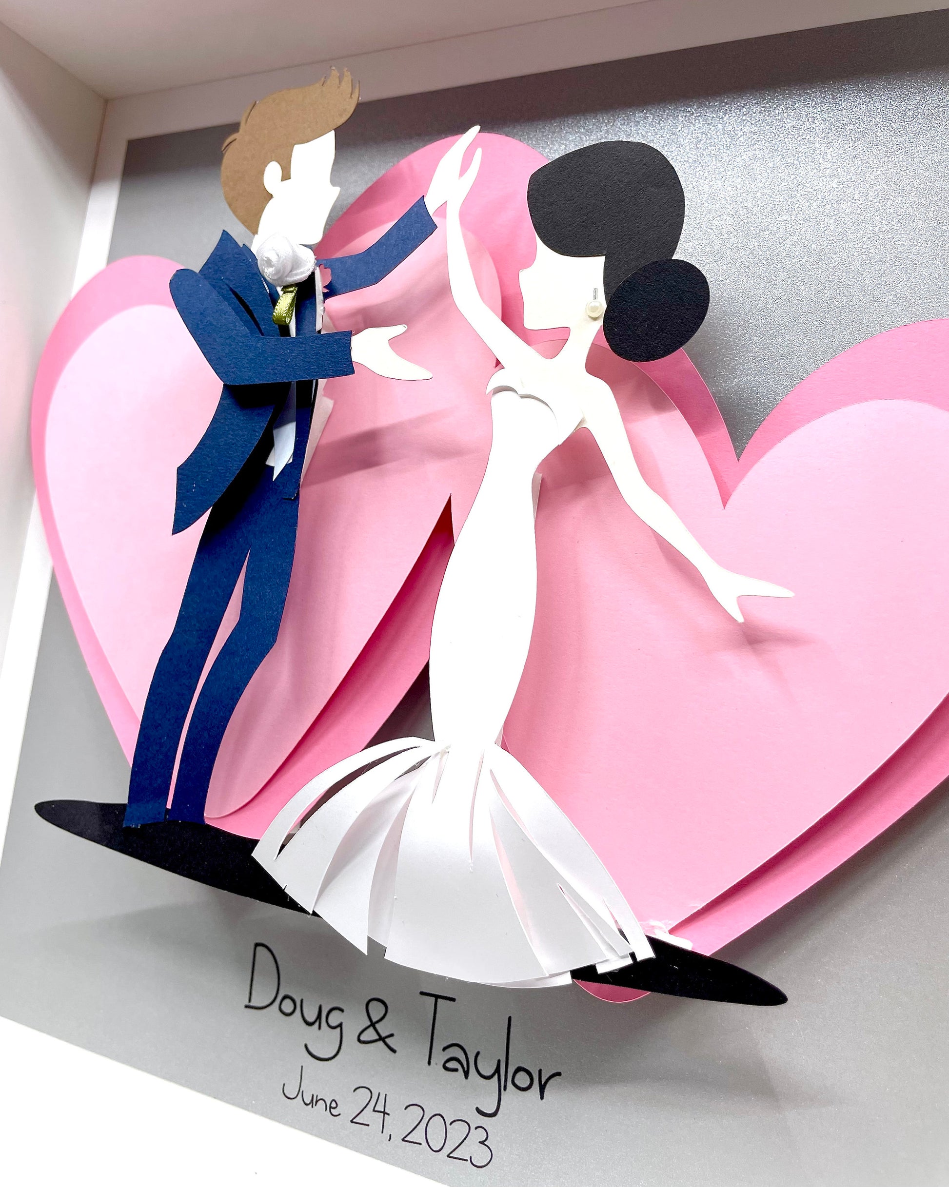 Custom Anniversary Gift, 1st Anniversary Paper Gift, Wedding Bride & Groom Frame, Replicate Your Wedding Dress and Suit in Paper Miniatures