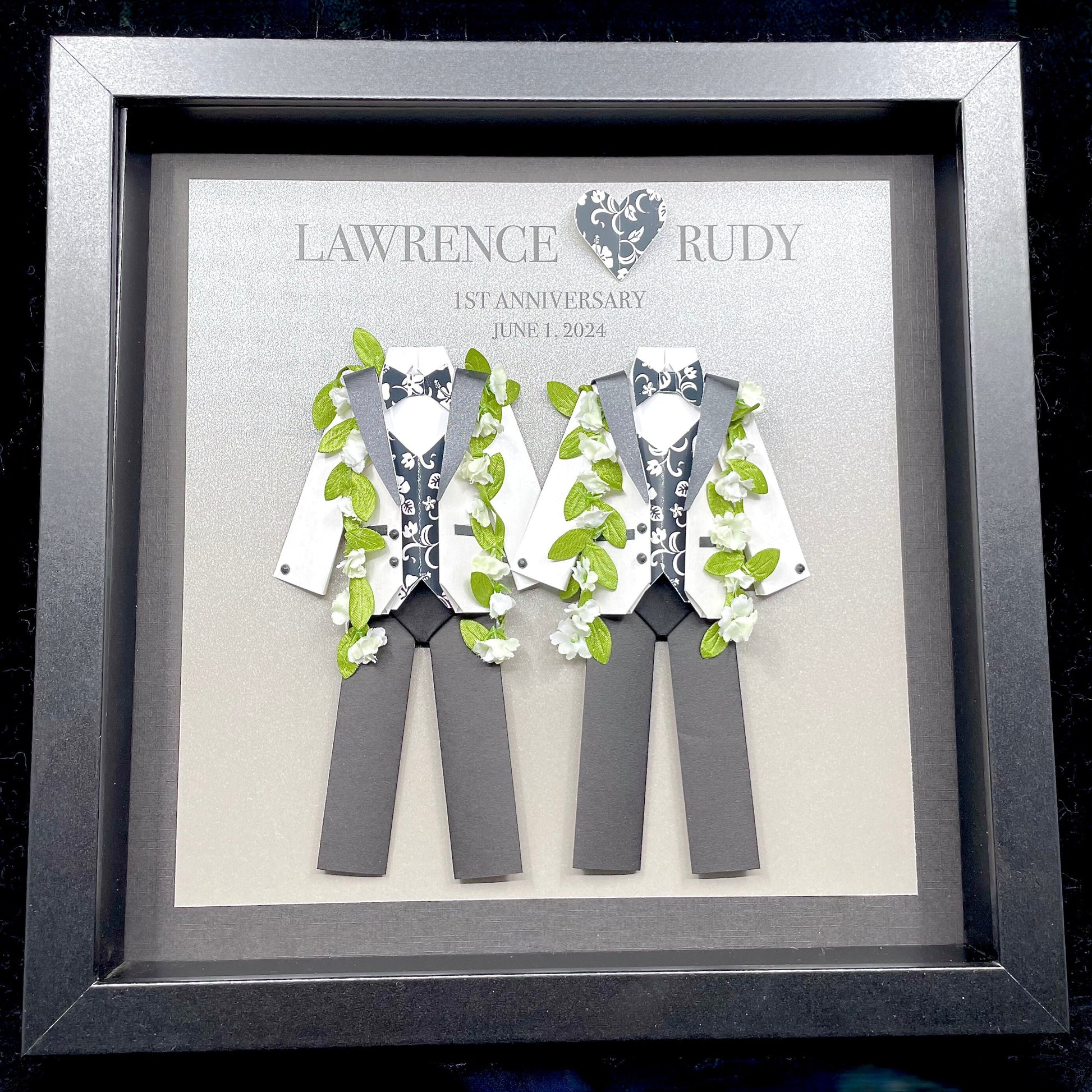 Custom Same Sex LGBTQ Destination Wedding Gift, Tropical Island Wedding, 1st Paper Anniversary, Groom & Groom, or Bride and Groom with Leis