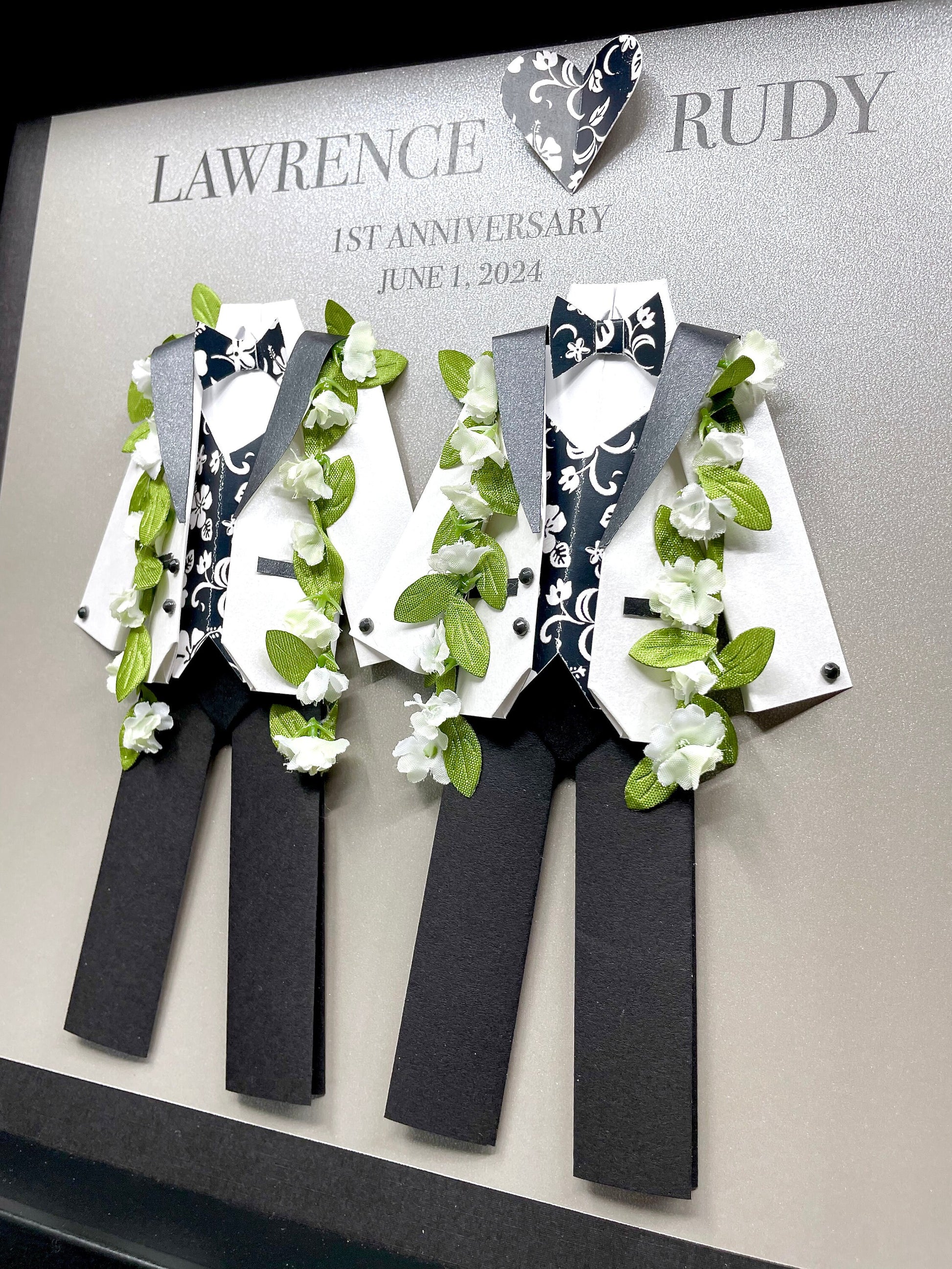 Custom Same Sex LGBTQ Destination Wedding Gift, Tropical Island Wedding, 1st Paper Anniversary, Groom & Groom, or Bride and Groom with Leis