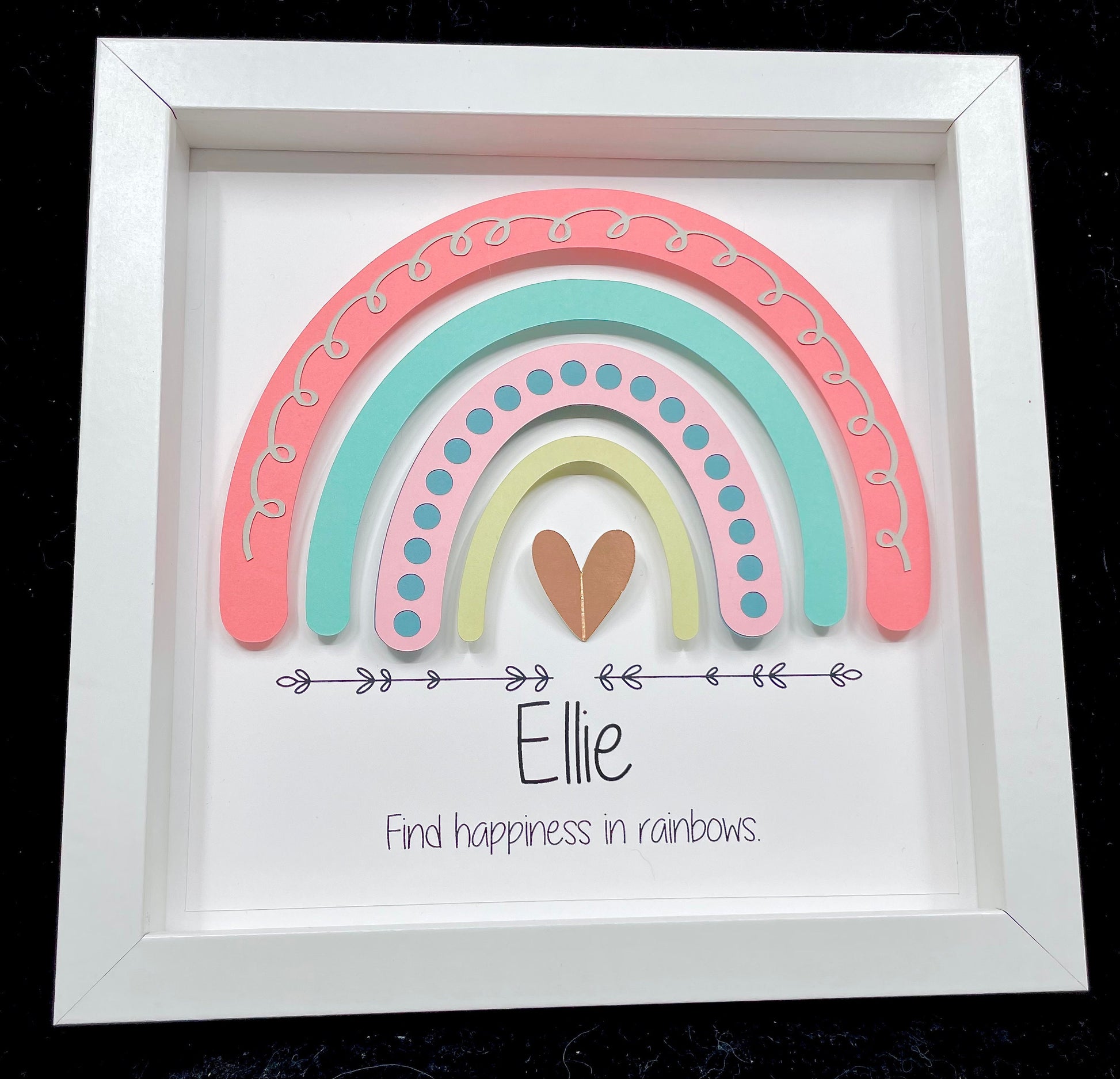 Baby Girl Boho Rainbow Frame, Baby Girl Name Frame, Rainbows and Hearts, Boho Baby Girl Shower Gift, Boho Rainbow Nursery Decor Wall Art