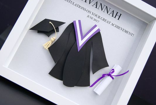 Personalized Graduation Gift, Custom Frame with Paper Convocation Gown and Cap with Tassle and Diploma, Custom Grad Congratulations Gift