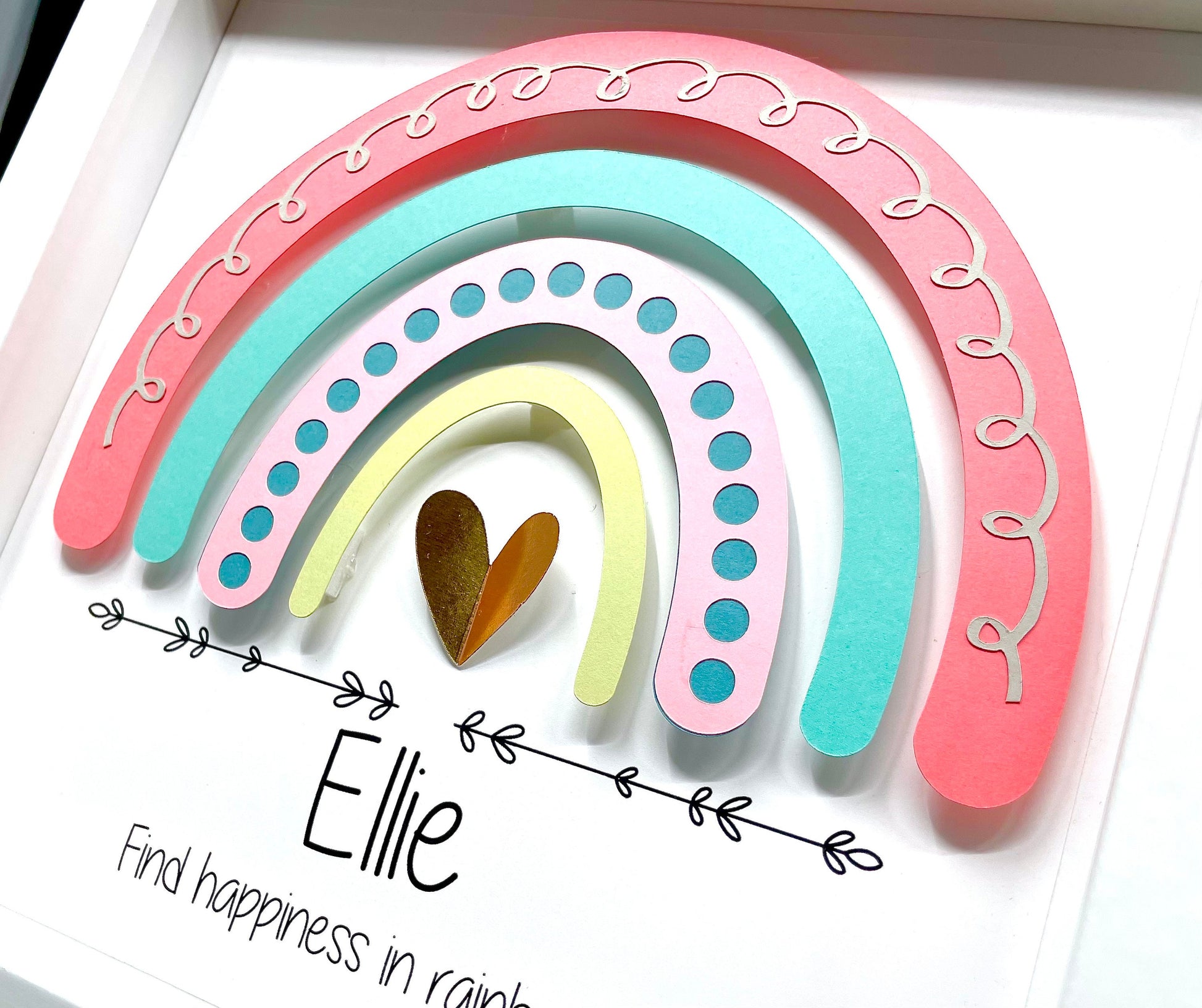 Baby Girl Boho Rainbow Frame, Baby Girl Name Frame, Rainbows and Hearts, Boho Baby Girl Shower Gift, Boho Rainbow Nursery Decor Wall Art