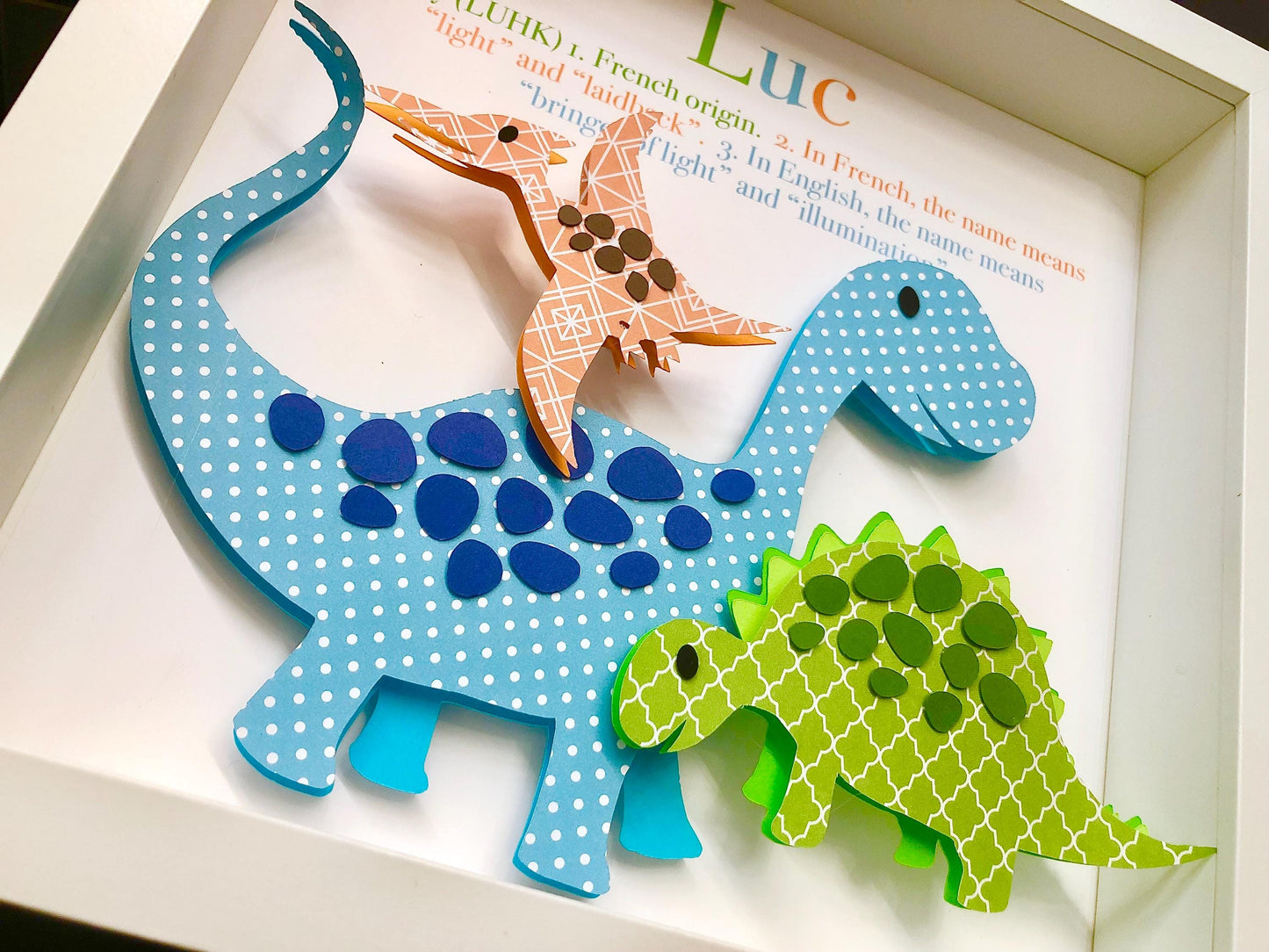 Cute Dino Baby Name Sign - Modern Dinosaur Nursery Decor - Brontosaurus, Pteradactyl, Stegosaurus, Gender Neutral Shower Gift, Animal Print