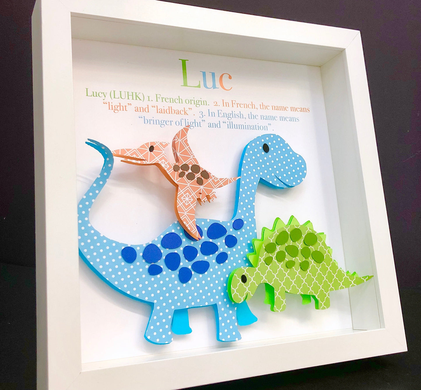 Cute Dino Baby Name Sign - Modern Dinosaur Nursery Decor - Brontosaurus, Pteradactyl, Stegosaurus, Gender Neutral Shower Gift, Animal Print