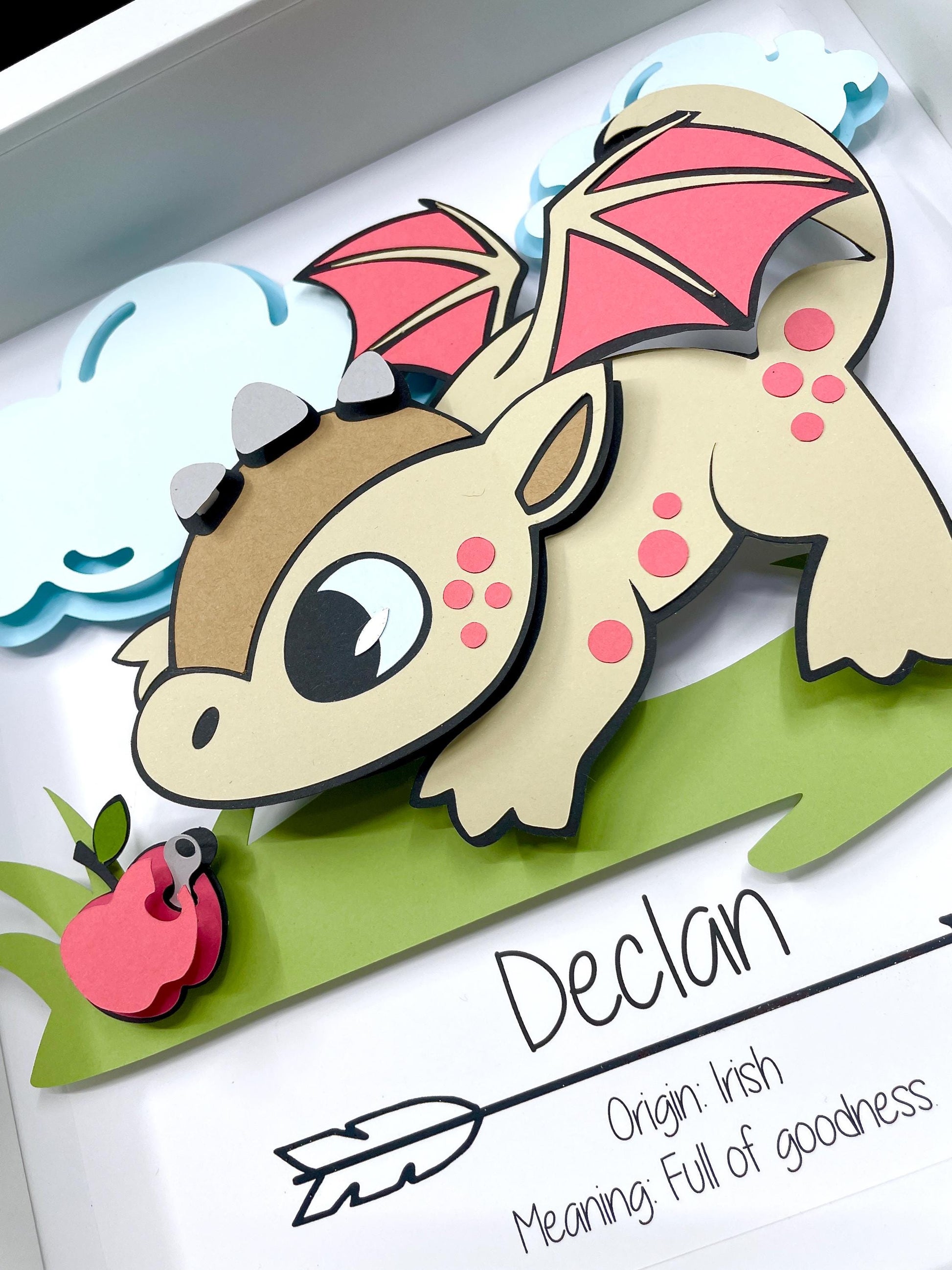 Adorable Baby Dragon Name Sign, Modern Boho Magic Dragon Nursery Decor, Baby Name Gift, Baby Shower Gift, Gender Neutral Gift, Baby Frame