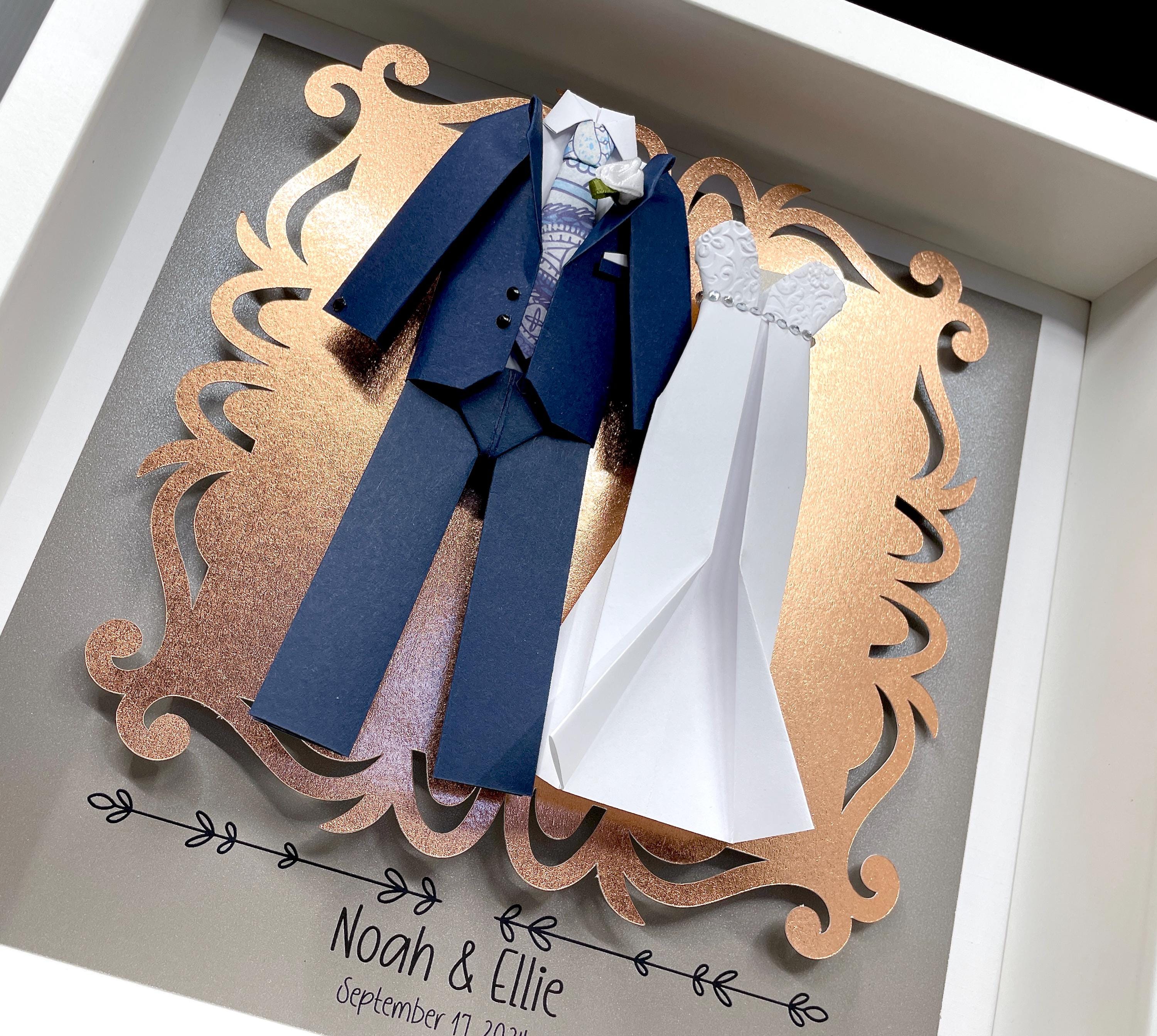 Personalized Gay Same Sex LGBT Wedding Gift, Engagement, First Anniversary Paper Origami Groom & Groom Shadowbox Frame Custom outlet Art Gift