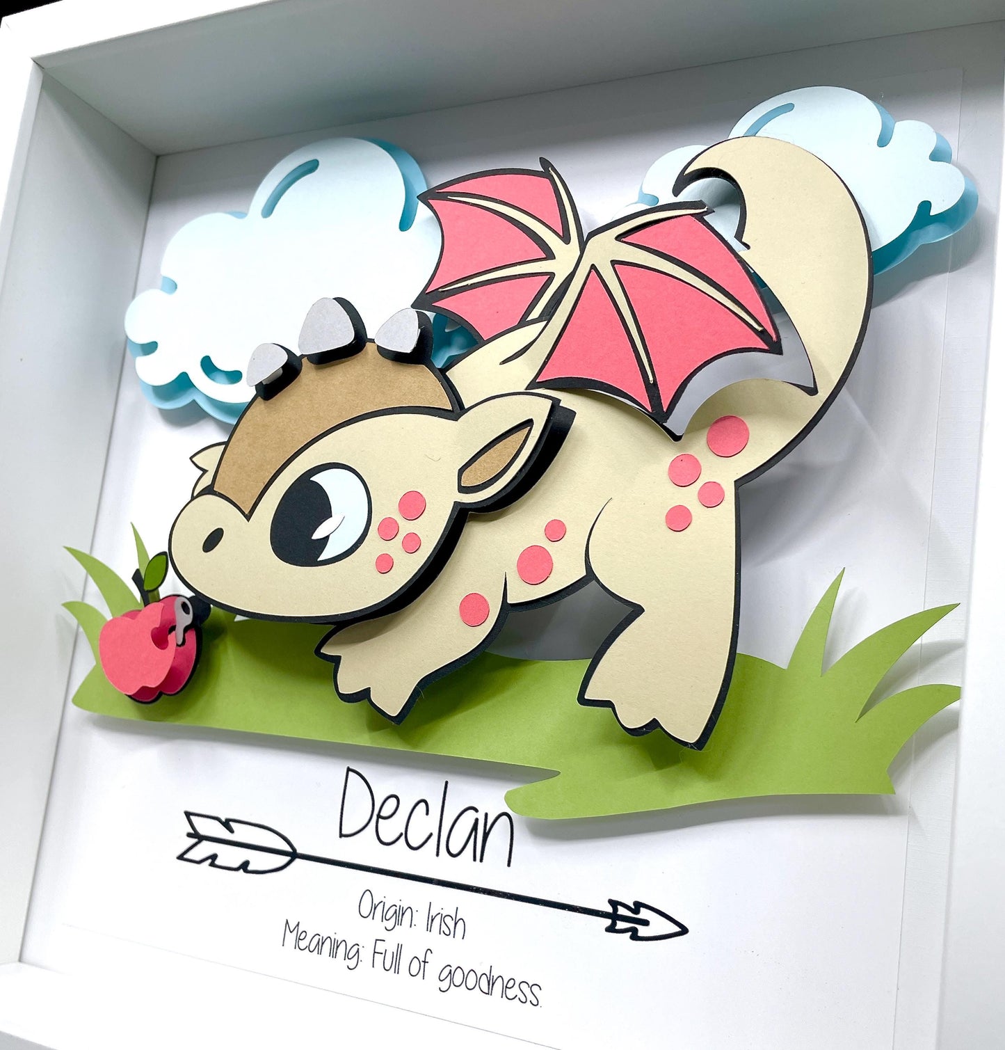 Adorable Baby Dragon Name Sign, Modern Boho Magic Dragon Nursery Decor, Baby Name Gift, Baby Shower Gift, Gender Neutral Gift, Baby Frame