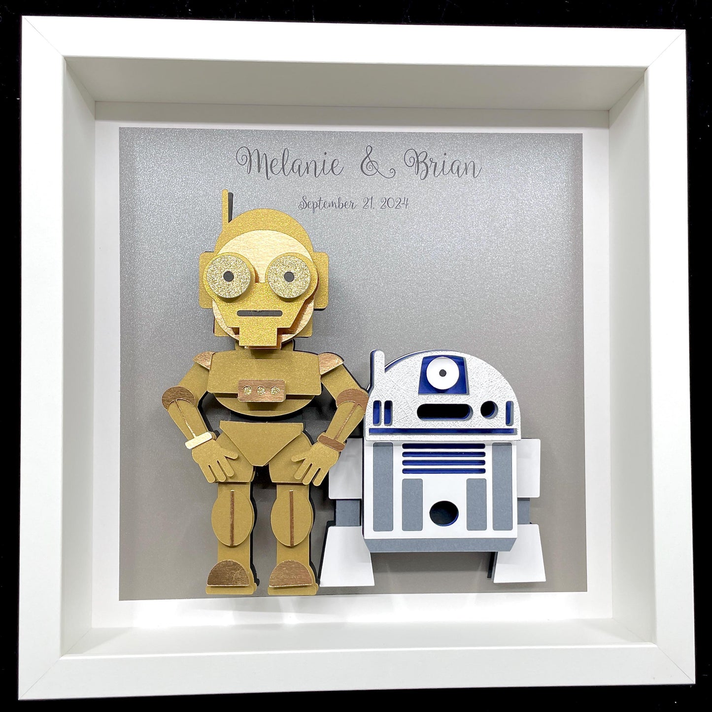 Star Wars Anniversary Gift, Star Wars Wedding Gift, First Anniversary Paper Gift, R2D2 & C-3PO, Custom Star Wars Papercut Art in Frame