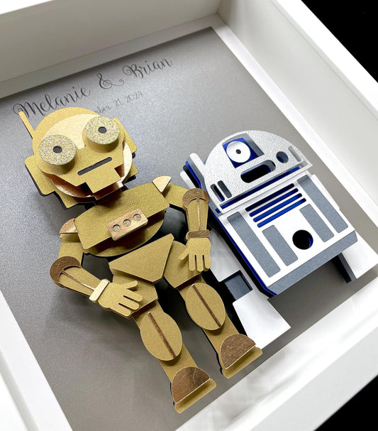 Star Wars Anniversary Gift, Star Wars Wedding Gift, First Anniversary Paper Gift, R2D2 & C-3PO, Custom Star Wars Papercut Art in Frame