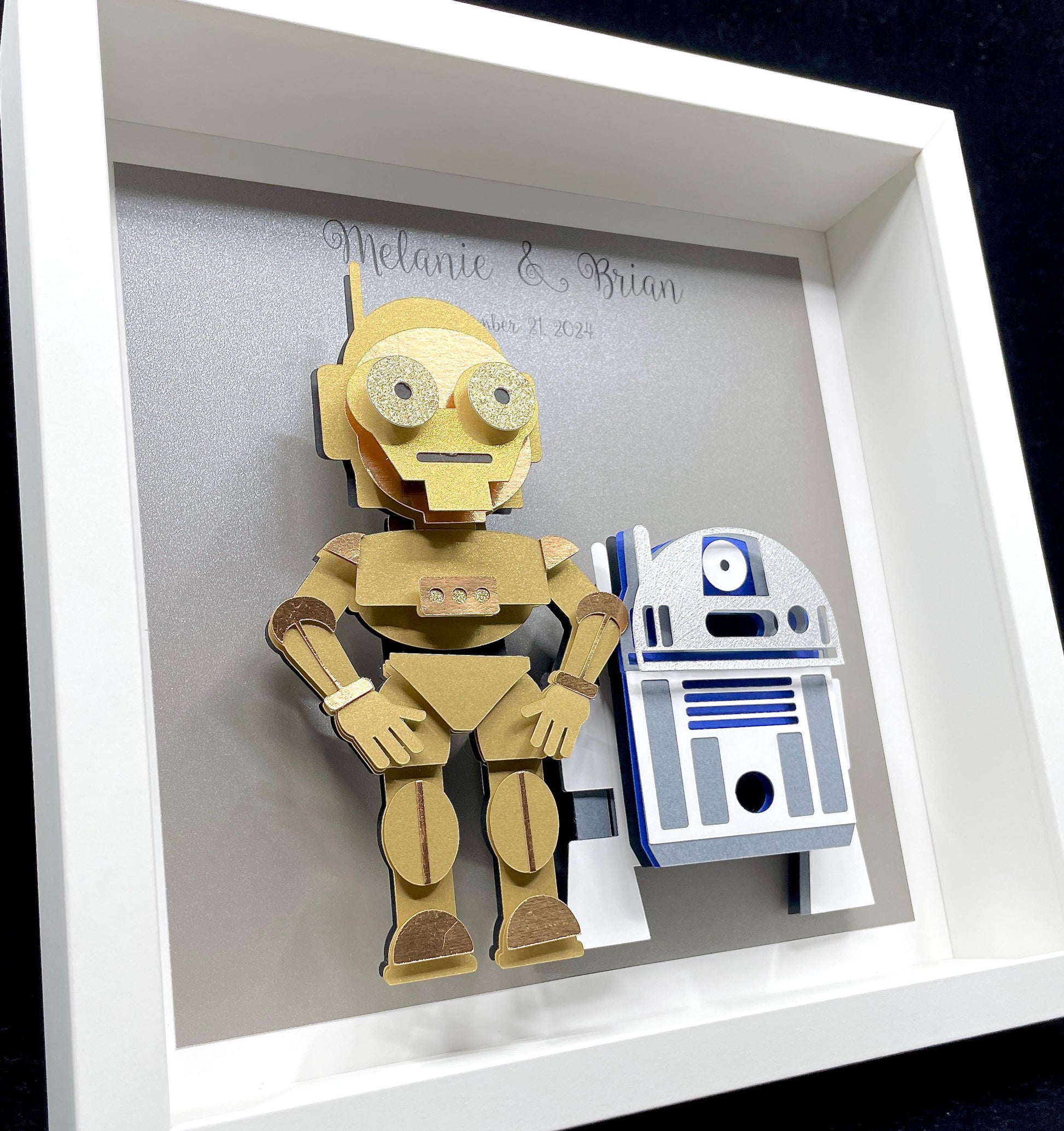 Star Wars Anniversary Gift, Star Wars Wedding Gift, First Anniversary Paper Gift, R2D2 & C-3PO, Custom Star Wars Papercut Art in Frame