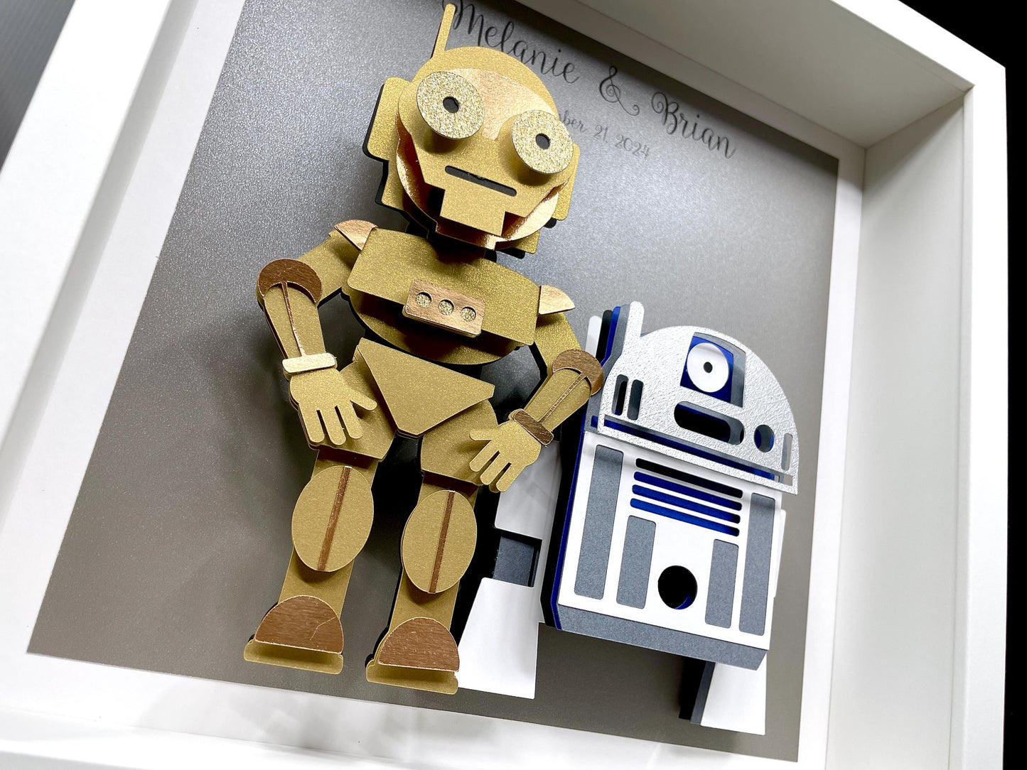 Star Wars Anniversary Gift, Star Wars Wedding Gift, First Anniversary Paper Gift, R2D2 & C-3PO, Custom Star Wars Papercut Art in Frame