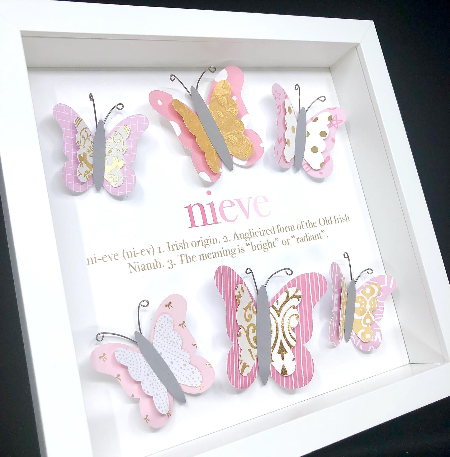 Whimsical Butterfly Nursery Wall Art - Personalized Baby Name Sign - Unique Baby Girl Shower Gift - Modern Pink/Gold Butterfly Nursery Decor