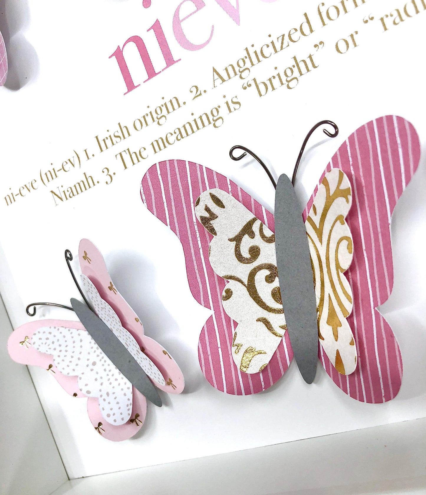 Whimsical Butterfly Nursery Wall Art - Personalized Baby Name Sign - Unique Baby Girl Shower Gift - Modern Pink/Gold Butterfly Nursery Decor