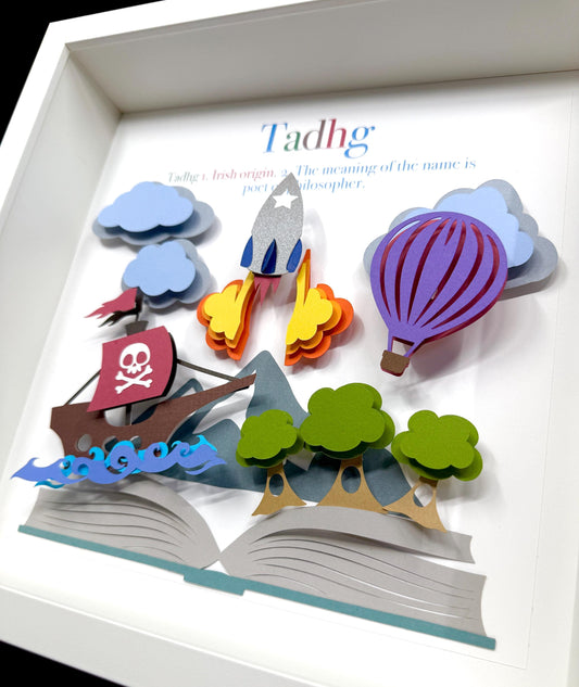 Whimsical Storybook Baby Name Sign, Framed Once Upon a Time Nursery Decor, Custom Children's Books, Modern Art for Book Lovers & Readers