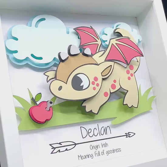 Adorable Baby Dragon Name Sign, Modern Boho Magic Dragon Nursery Decor, Baby Name Gift, Baby Shower Gift, Gender Neutral Gift, Baby Frame