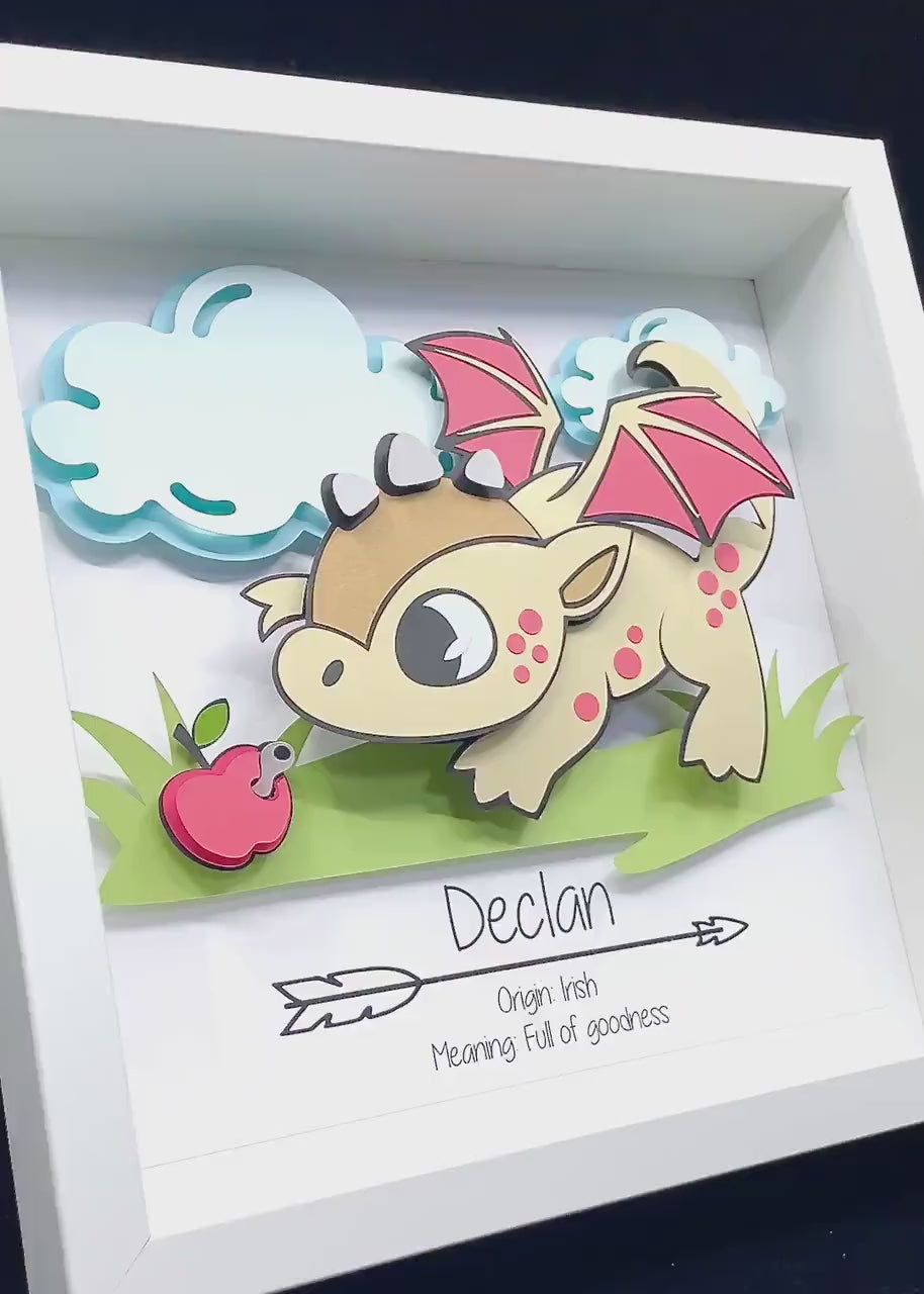 Adorable Baby Dragon Name Sign, Modern Boho Magic Dragon Nursery Decor, Baby Name Gift, Baby Shower Gift, Gender Neutral Gift, Baby Frame