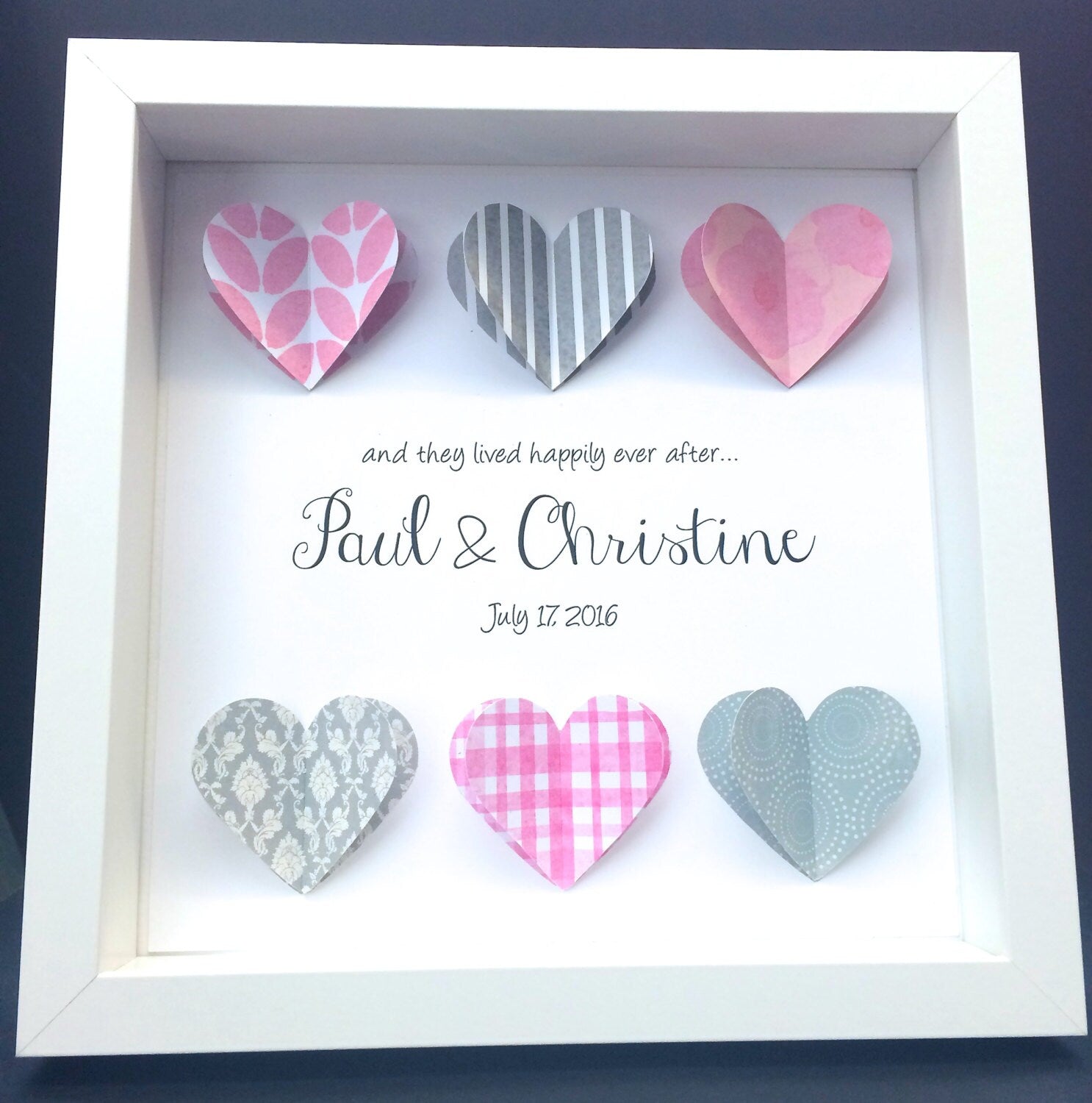 Personalized Wedding Gift, Heart Frame, Engagement, Valentine Gift, Paper Anniversary Gift, Paper Hearts Shadowbox Frame Wall Art