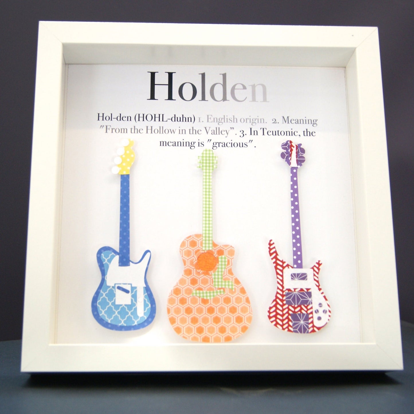 Personalized Guitar Frame with Name, Origin & Meaning Paper Art Custom Frame with a Music Guitar Theme, Music Nursery Theme, Guitar Nursery