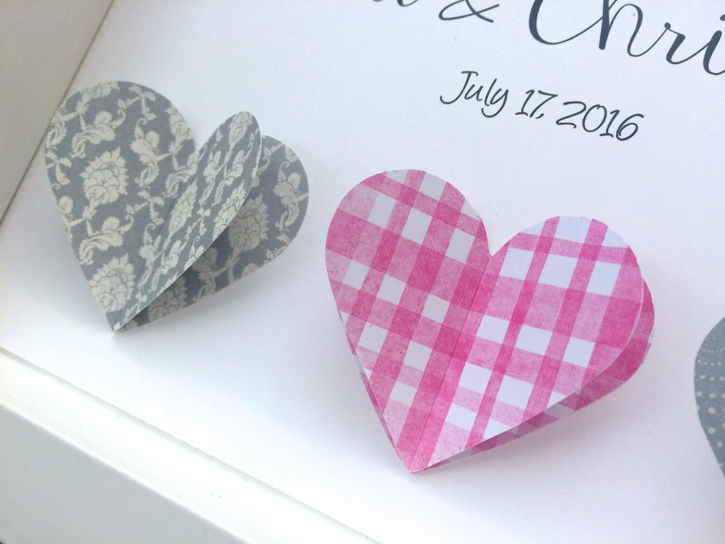 Personalized Wedding Gift, Heart Frame, Engagement, Valentine Gift, Paper Anniversary Gift, Paper Hearts Shadowbox Frame Wall Art