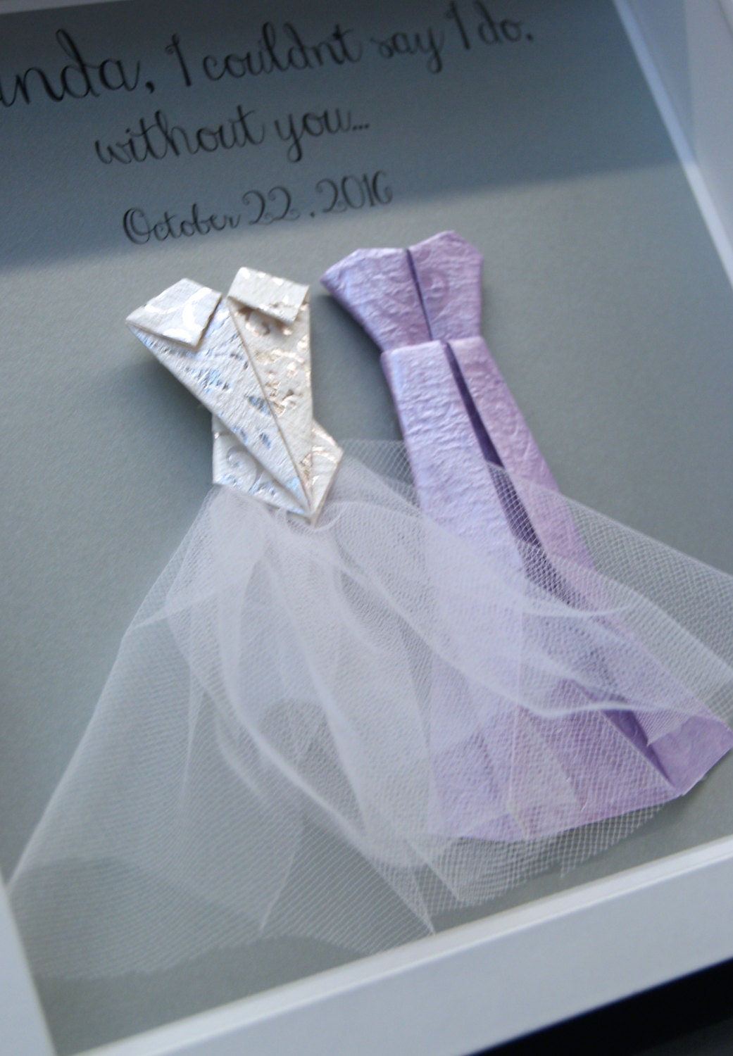 Personalized Bridesmaid Gift Wedding Paper Origami Bride & Bridesmaid Shadowbox Frame Custom Bridal Dresses Wall Art